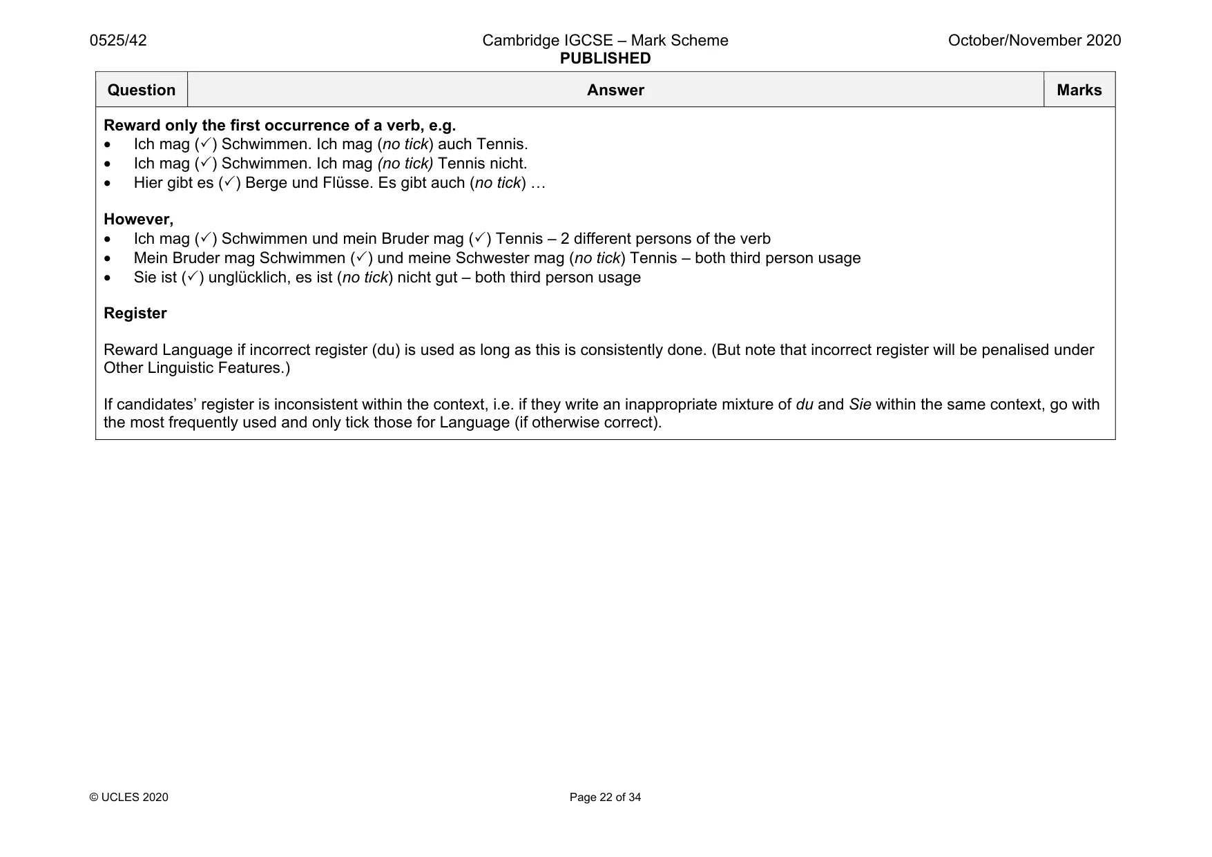 Mark scheme, page 22 of 34