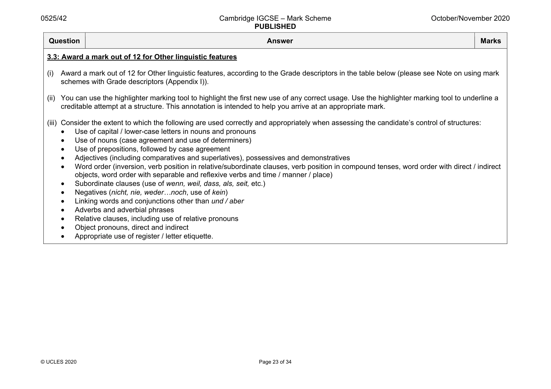 Mark scheme, page 23 of 34