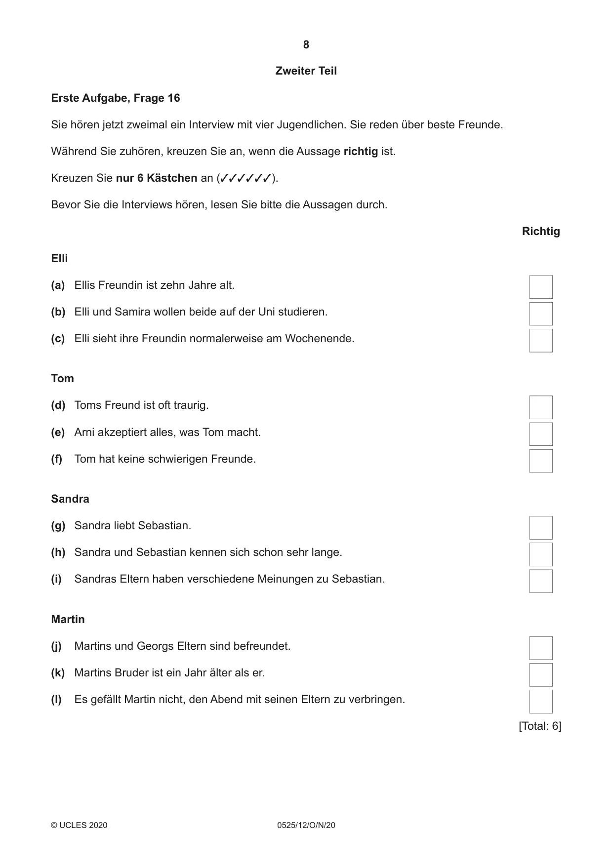 Cambridge IGCSE German - Foreign Language 0525 2020 Oct/Nov Paper 1 · Variant 2 question paper, page 8 of 16