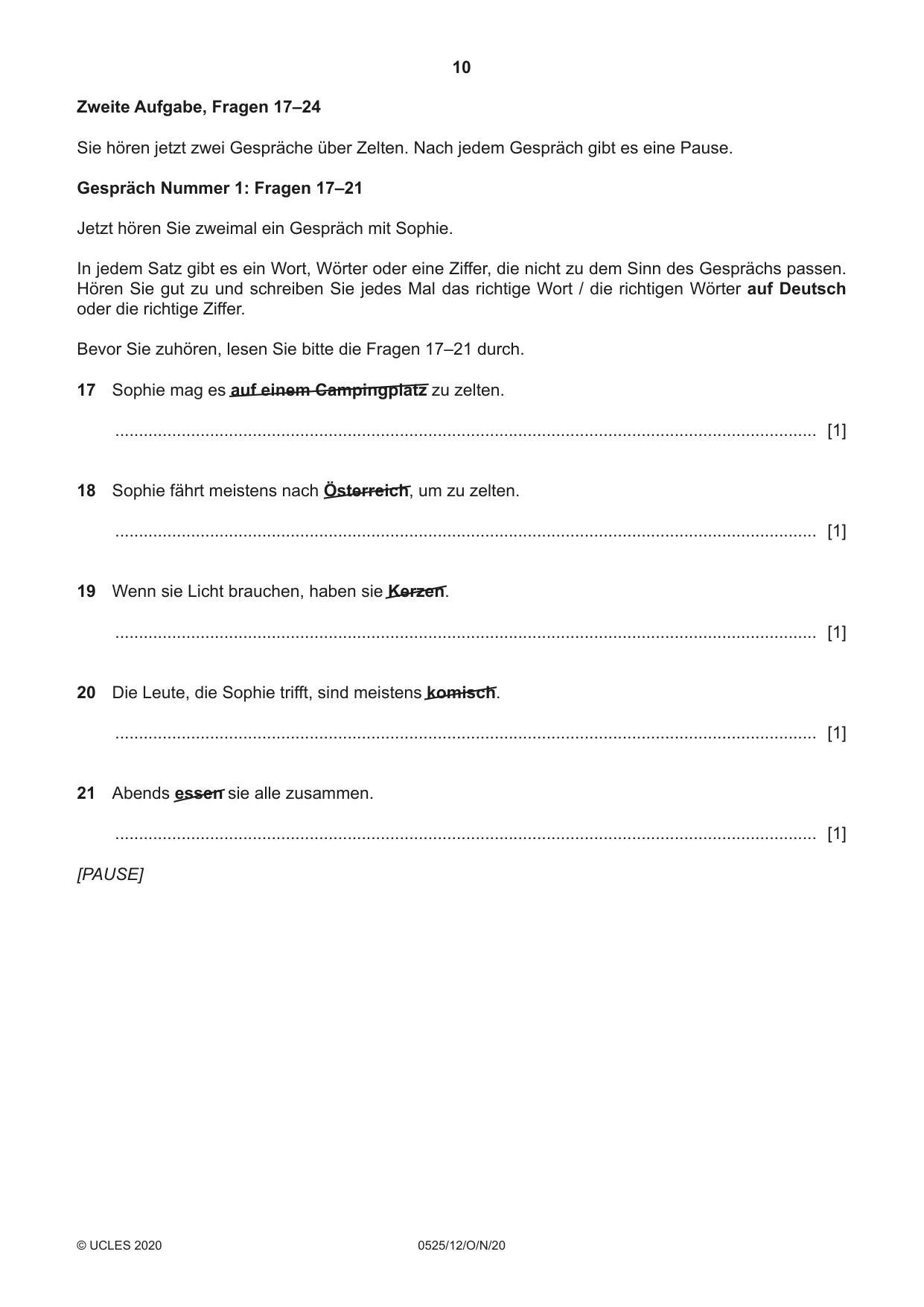 Cambridge IGCSE German - Foreign Language 0525 2020 Oct/Nov Paper 1 · Variant 2 question paper, page 10 of 16