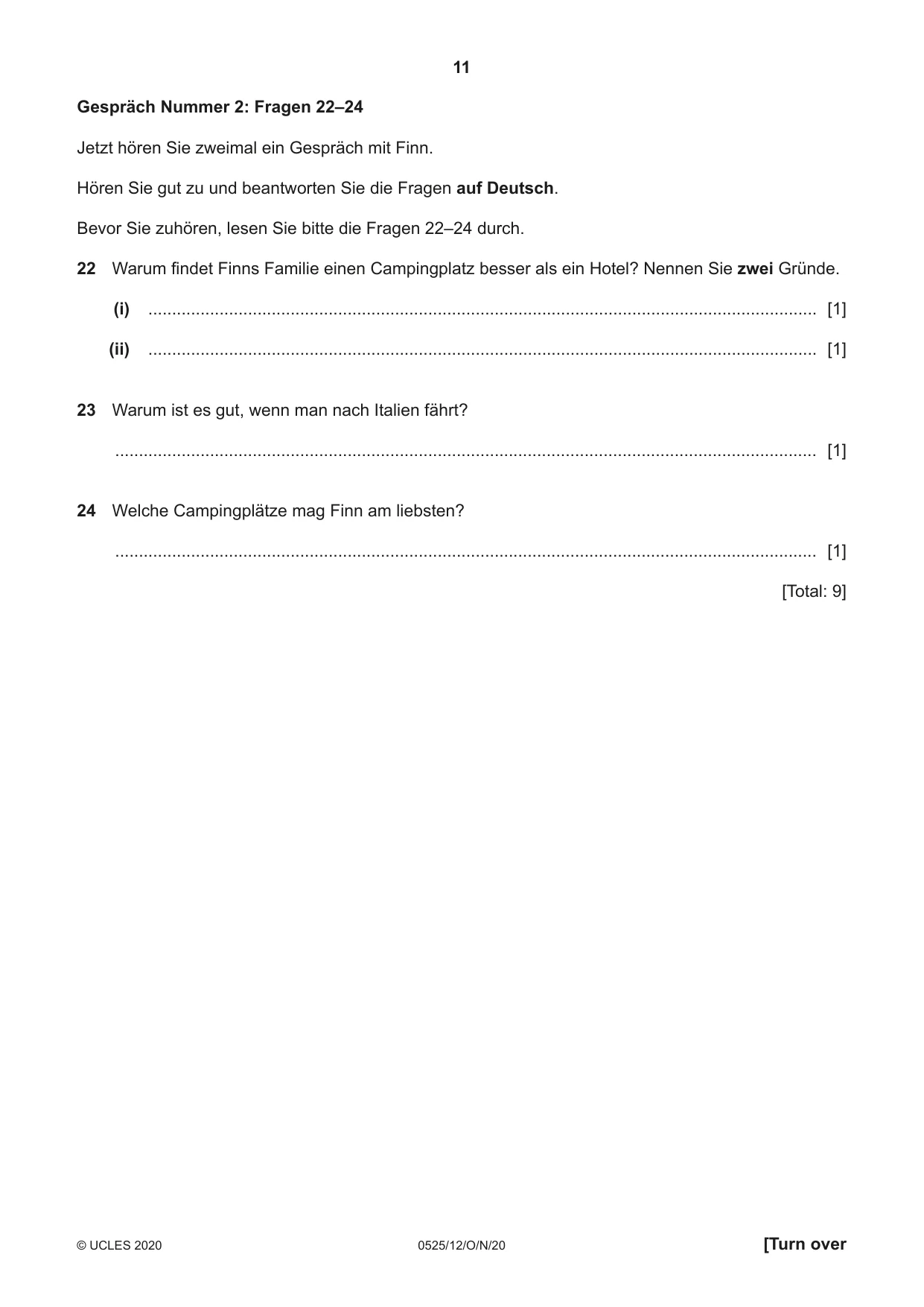 Cambridge IGCSE German - Foreign Language 0525 2020 Oct/Nov Paper 1 · Variant 2 question paper, page 11 of 16