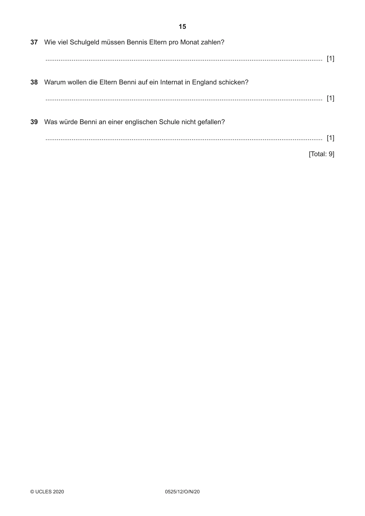 Cambridge IGCSE German - Foreign Language 0525 2020 Oct/Nov Paper 1 · Variant 2 question paper, page 15 of 16