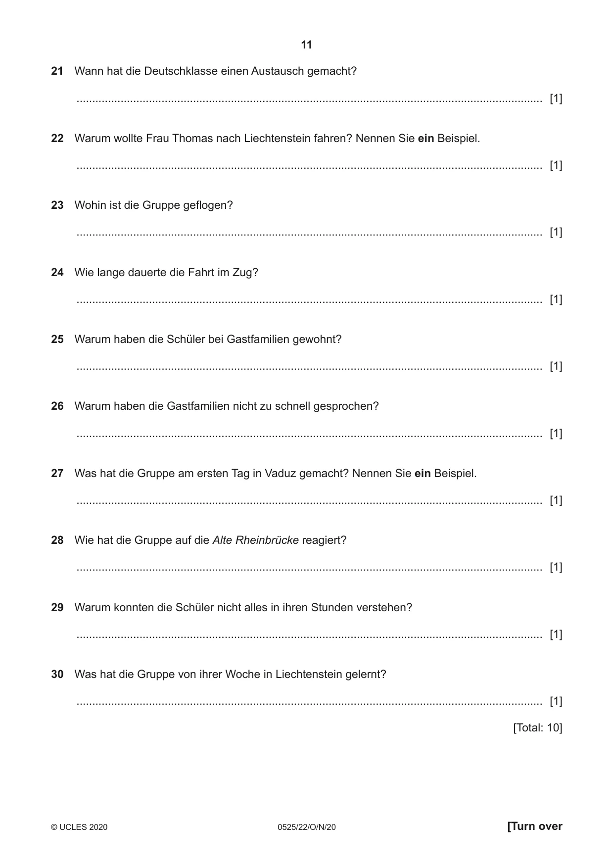 Cambridge IGCSE German - Foreign Language 0525 2020 Oct/Nov Paper 2 · Variant 2 question paper, page 11 of 16