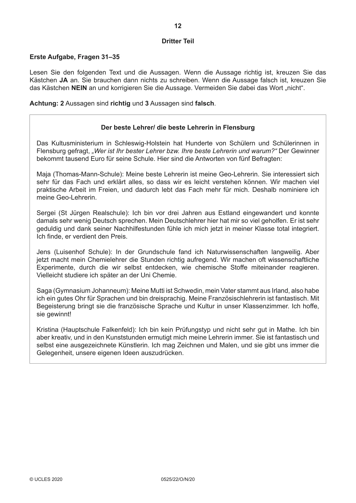 Cambridge IGCSE German - Foreign Language 0525 2020 Oct/Nov Paper 2 · Variant 2 question paper, page 12 of 16