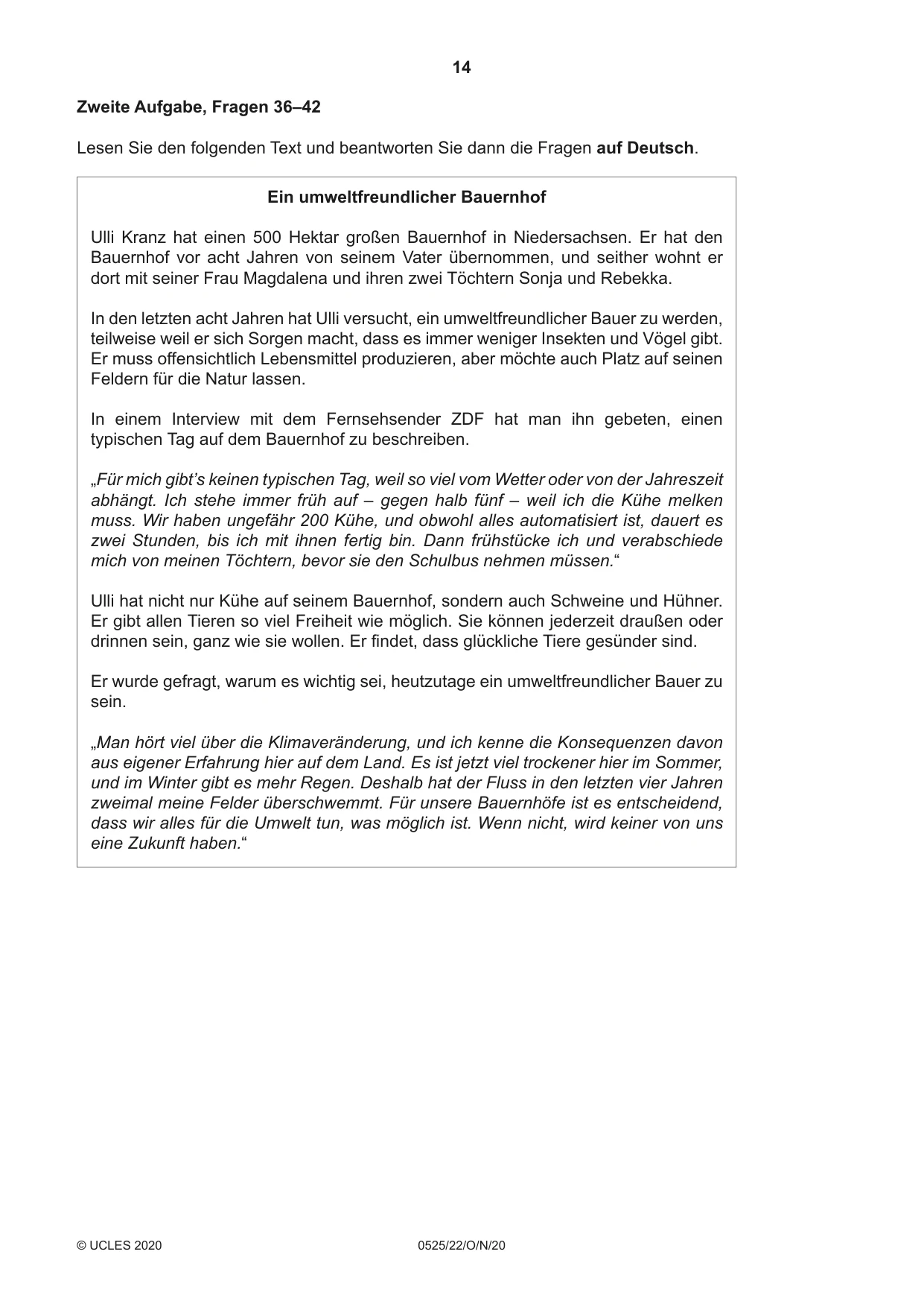 Cambridge IGCSE German - Foreign Language 0525 2020 Oct/Nov Paper 2 · Variant 2 question paper, page 14 of 16