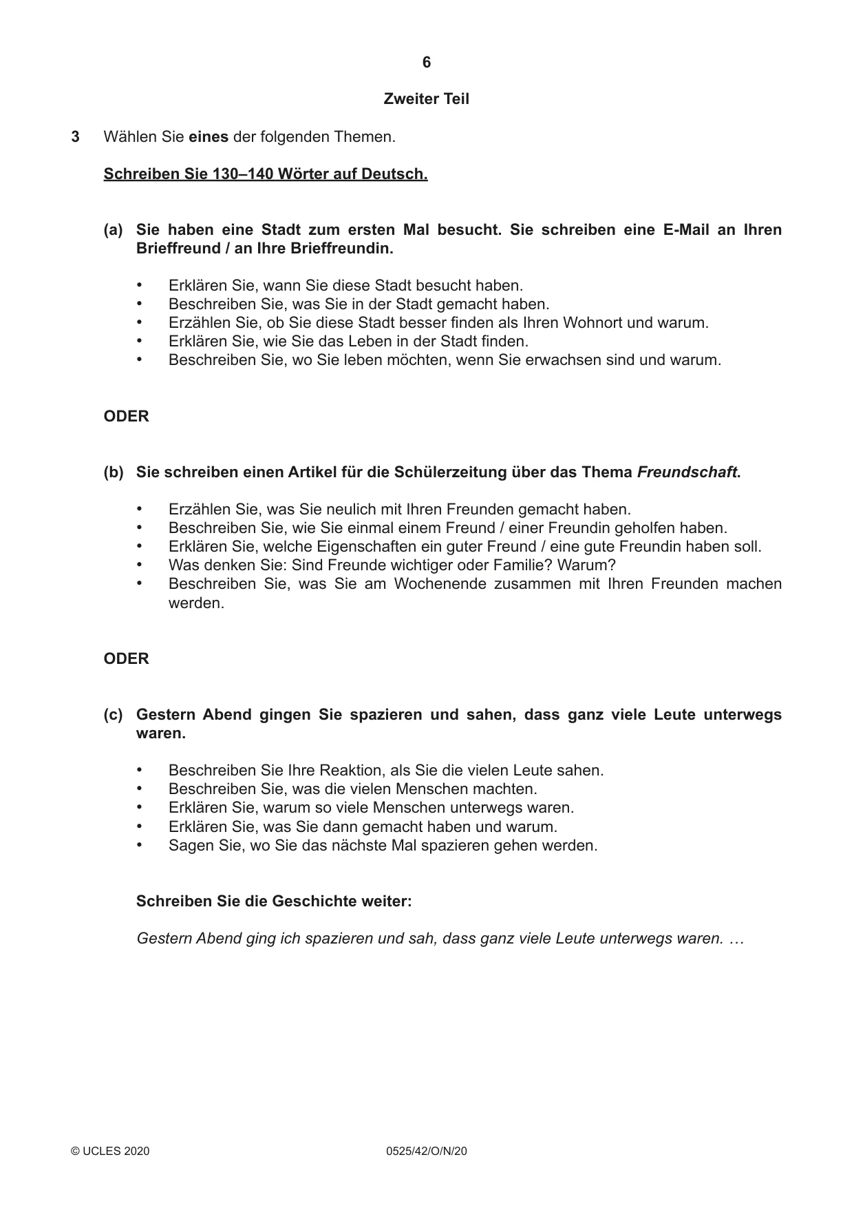 Cambridge IGCSE German - Foreign Language 0525 2020 Oct/Nov Paper 4 · Variant 2 question paper, page 6 of 8