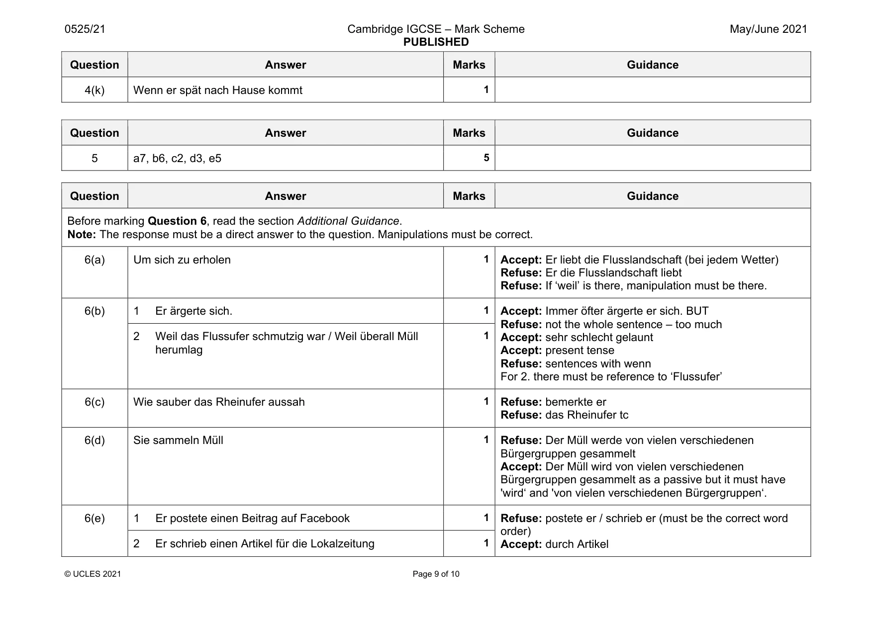 Mark scheme, page 9 of 10