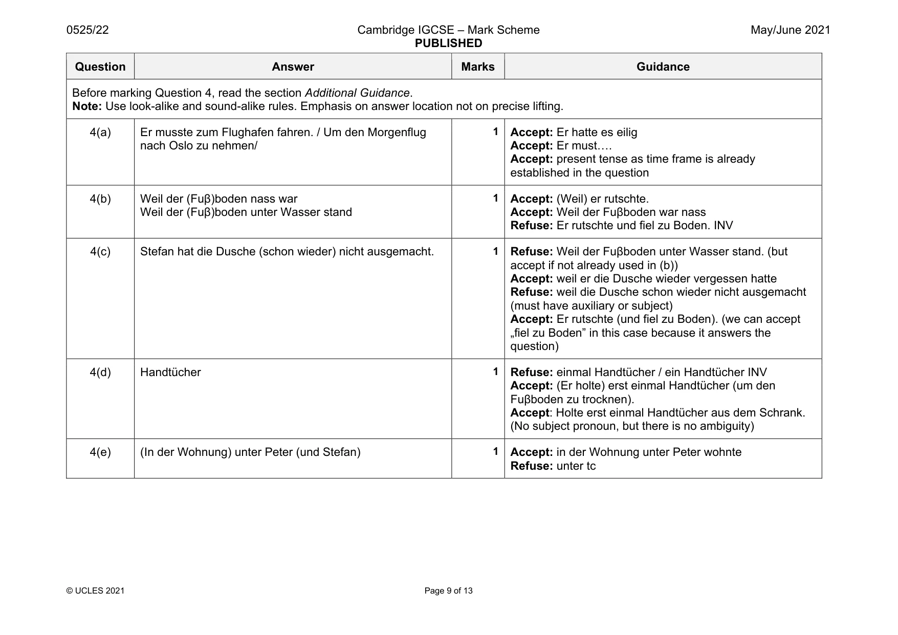 Mark scheme, page 9 of 13