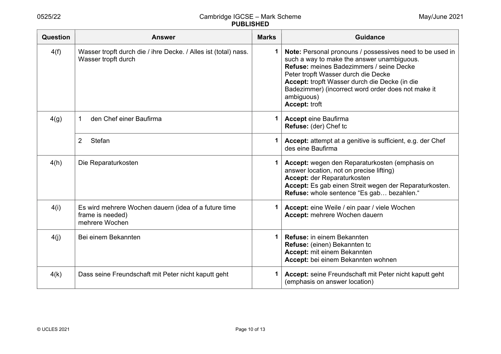 Mark scheme, page 10 of 13
