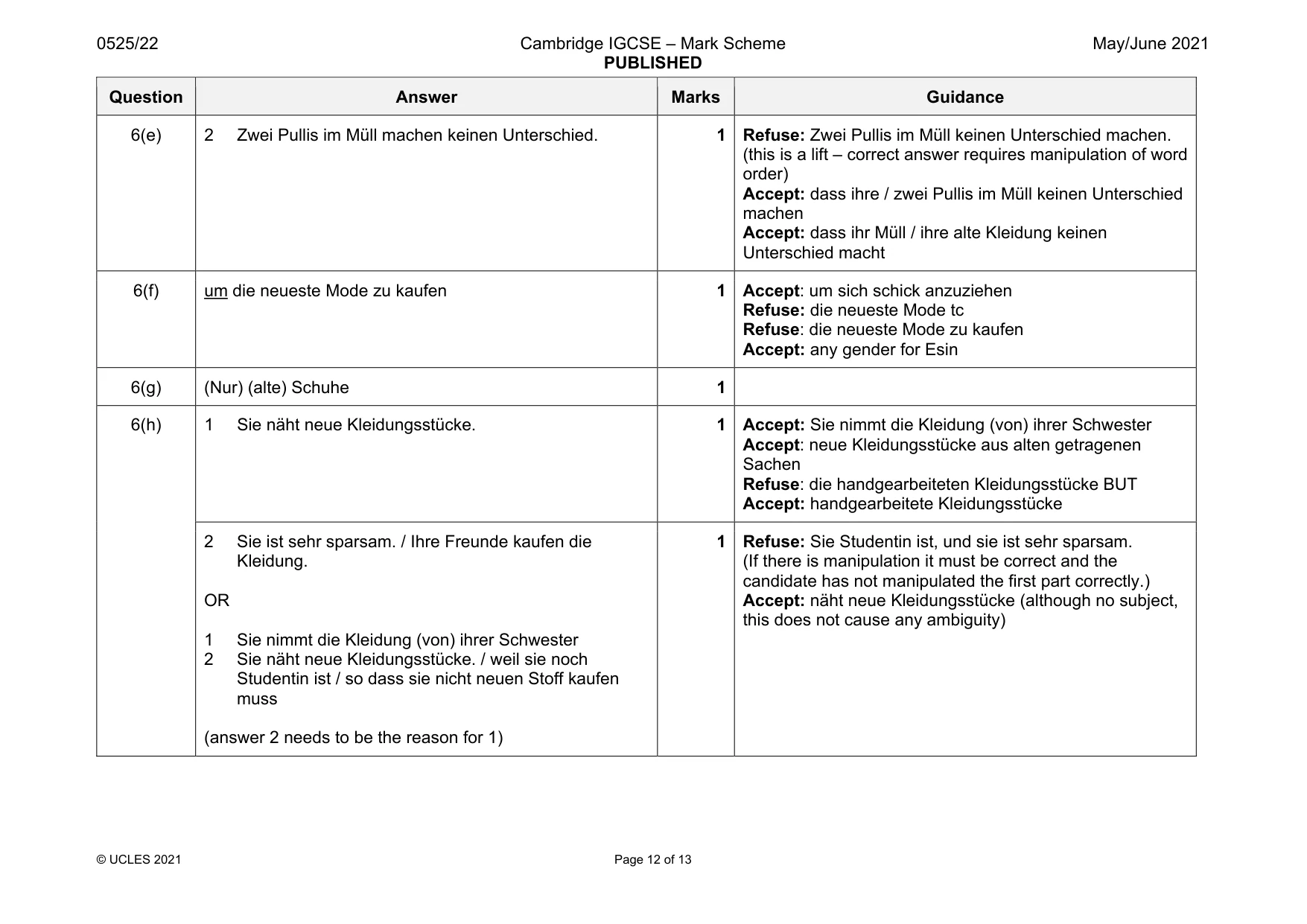 Mark scheme, page 12 of 13
