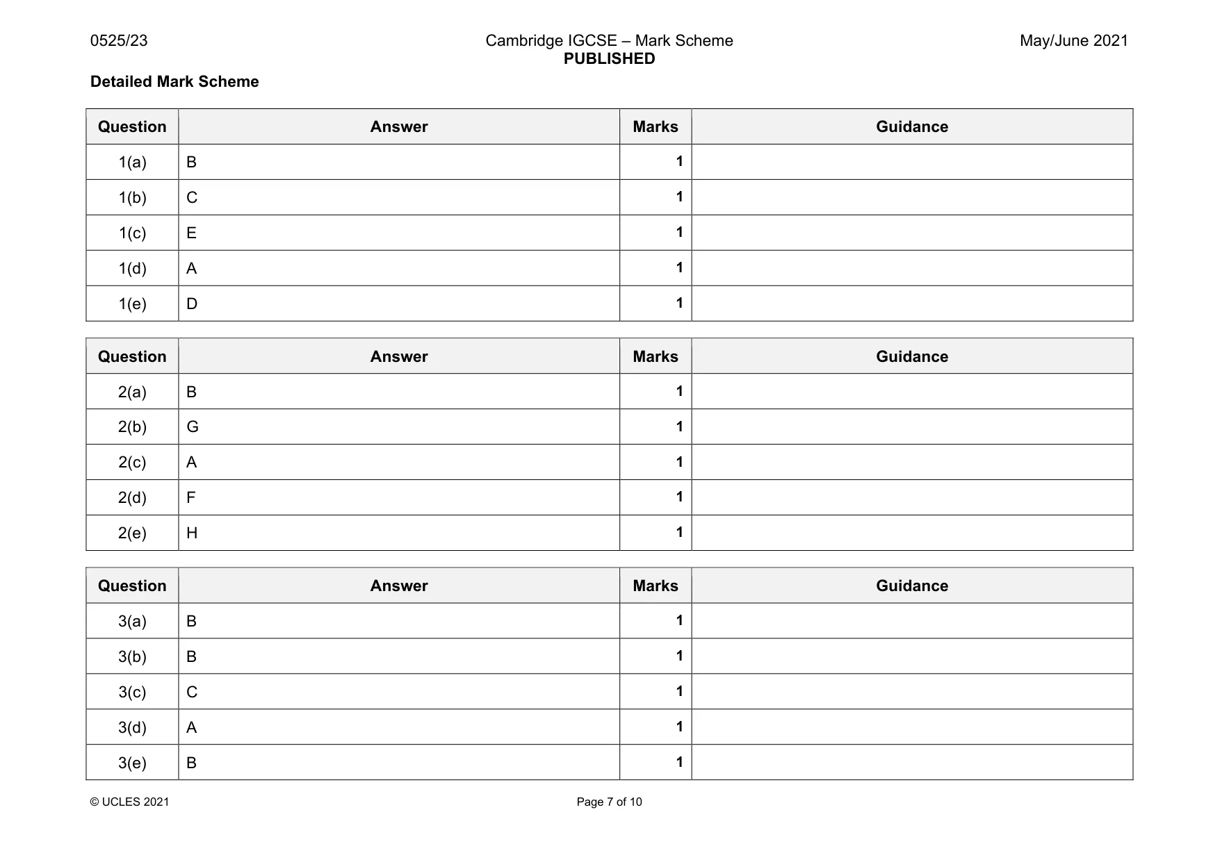 Mark scheme, page 7 of 10