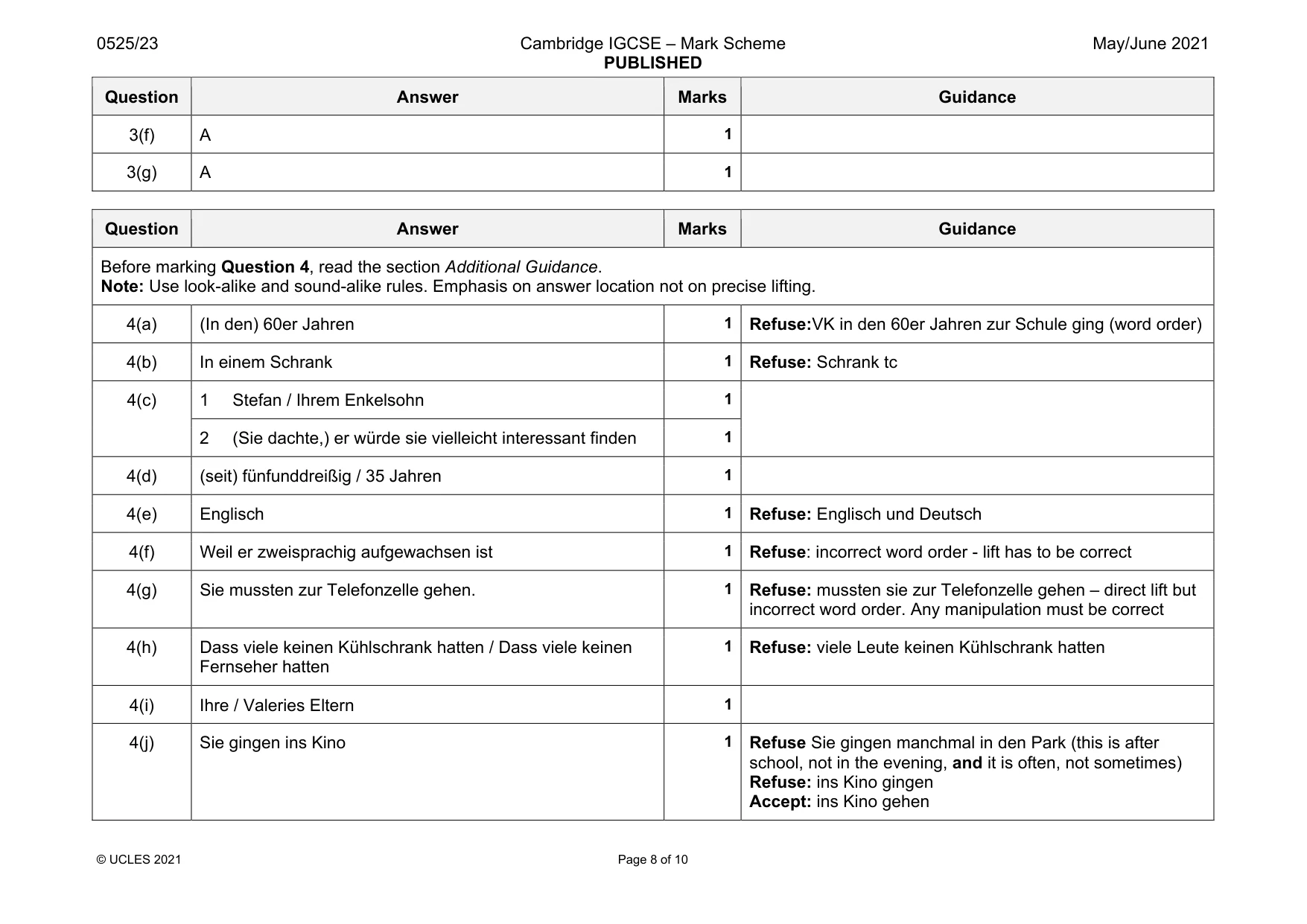 Mark scheme, page 8 of 10