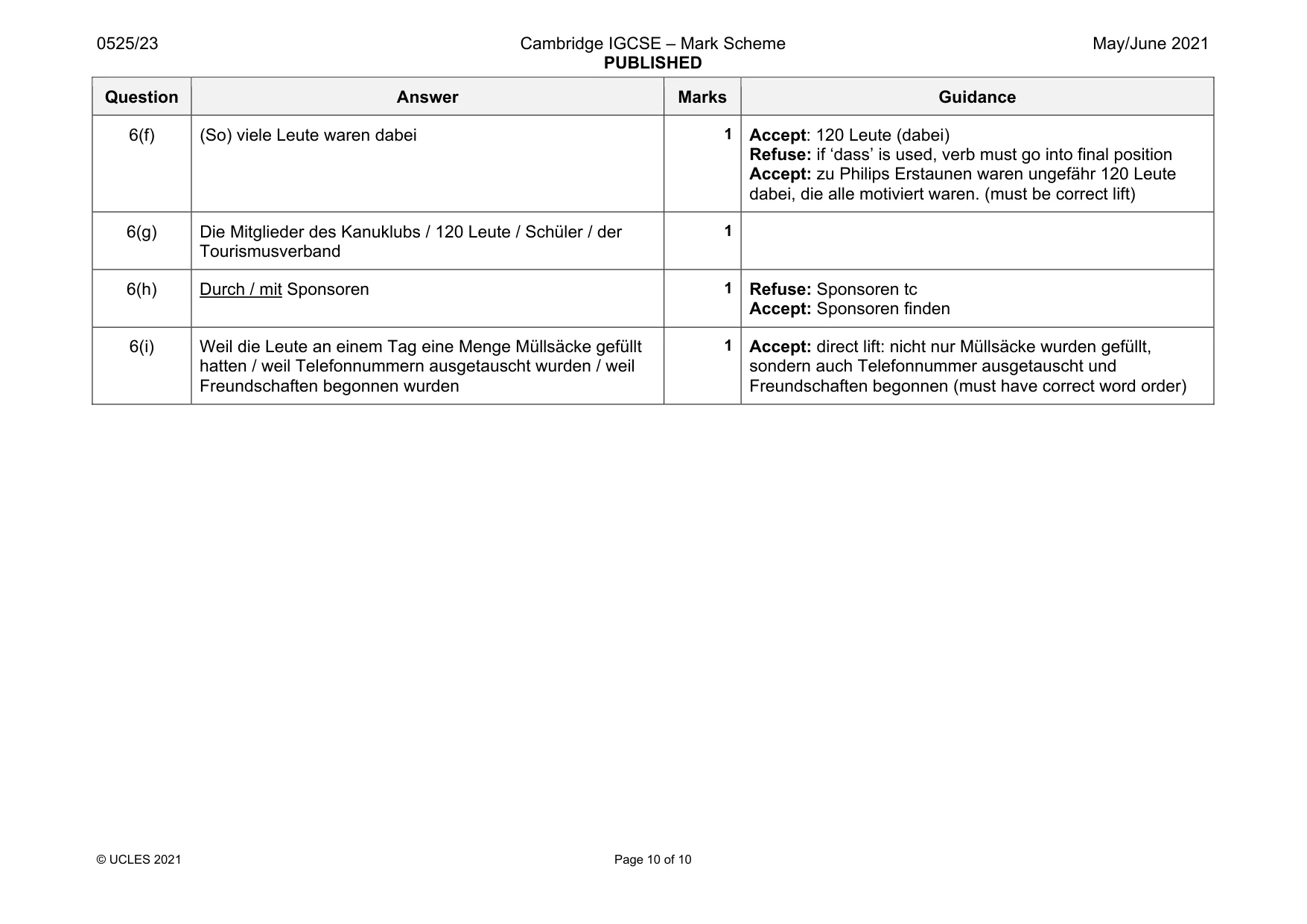 Mark scheme, page 10 of 10