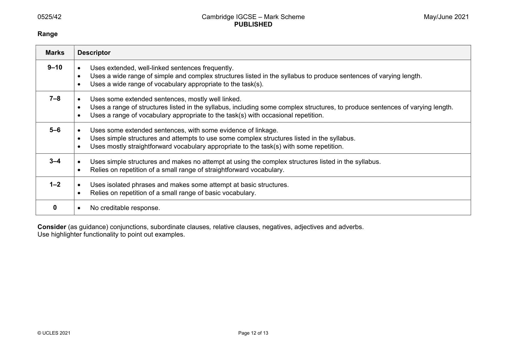 Mark scheme, page 12 of 13