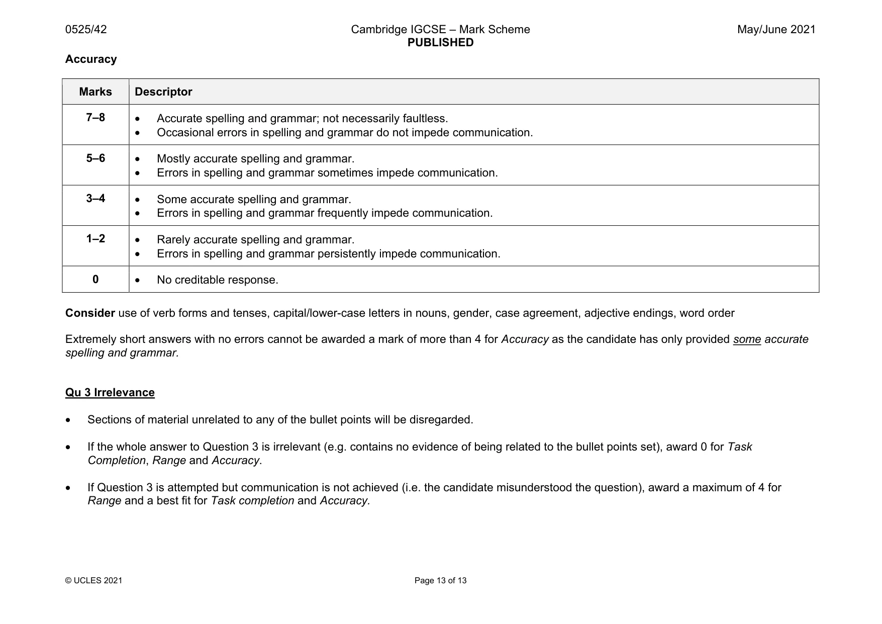 Mark scheme, page 13 of 13