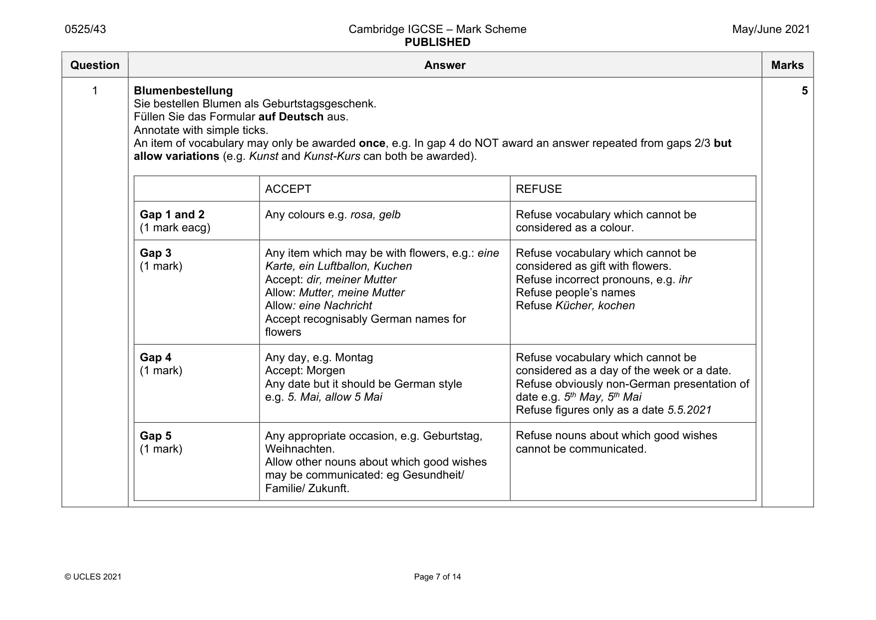Mark scheme, page 7 of 14