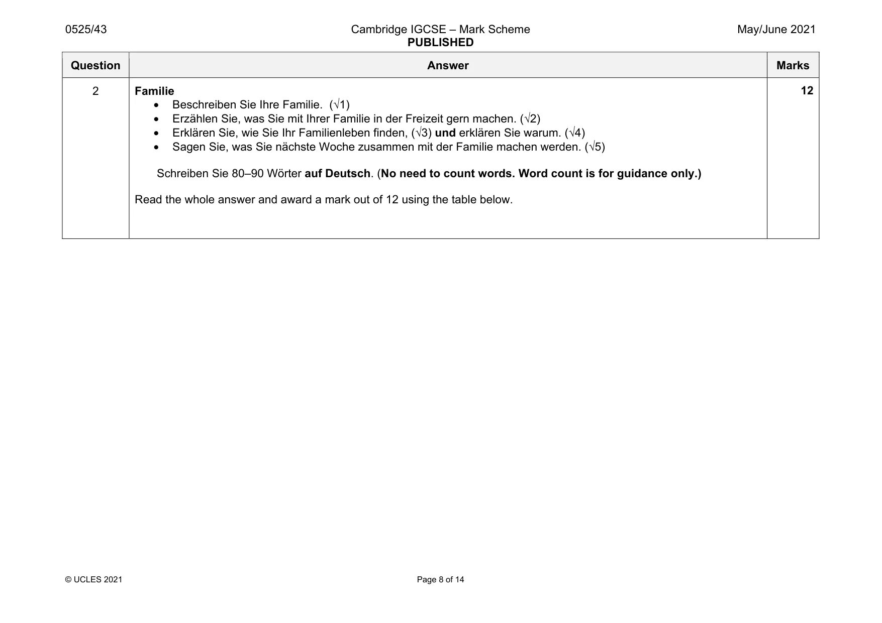 Mark scheme, page 8 of 14