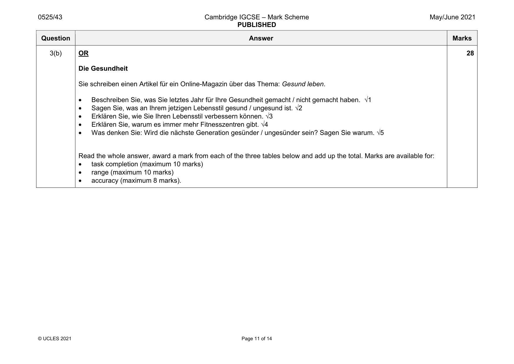 Mark scheme, page 11 of 14