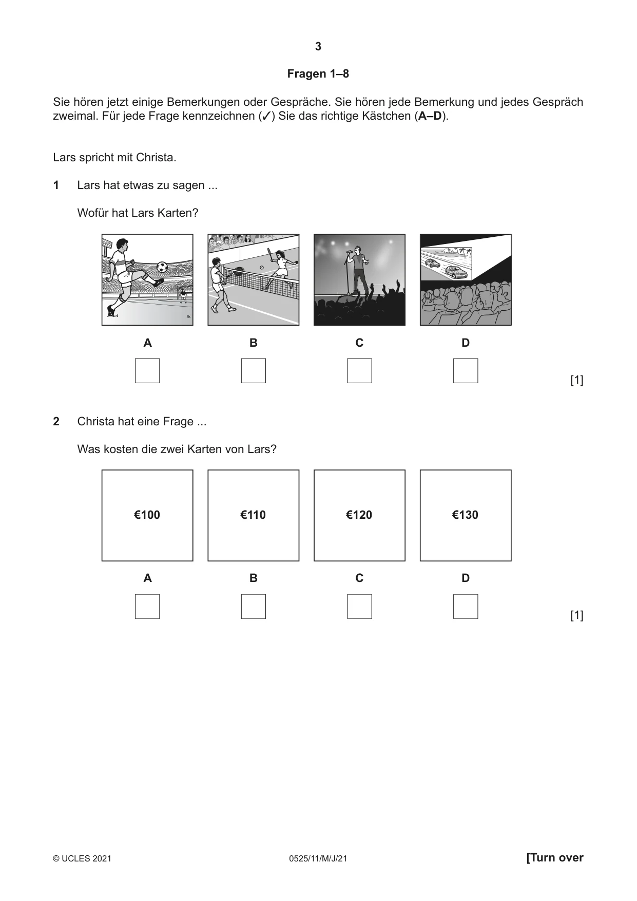 Cambridge IGCSE German - Foreign Language 0525 2021 May/June Paper 1 · Variant 1 question paper, page 3 of 16