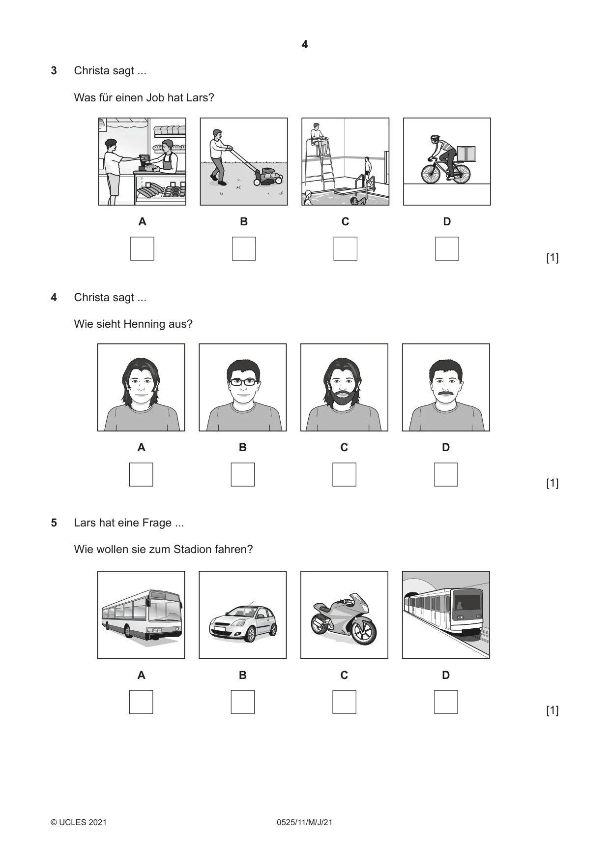 Cambridge IGCSE German - Foreign Language 0525 2021 May/June Paper 1 · Variant 1 question paper, page 4 of 16