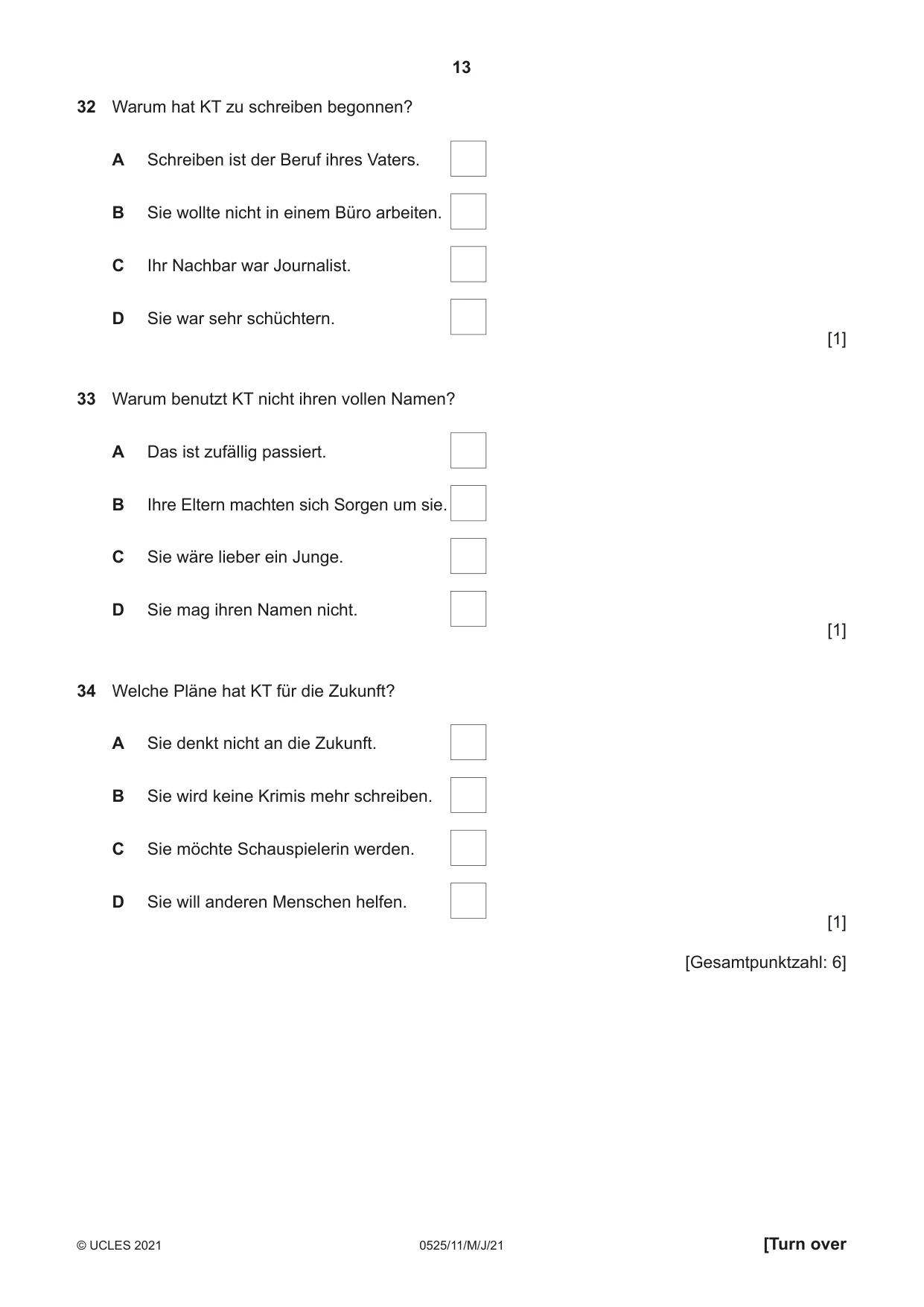 Cambridge IGCSE German - Foreign Language 0525 2021 May/June Paper 1 · Variant 1 question paper, page 13 of 16