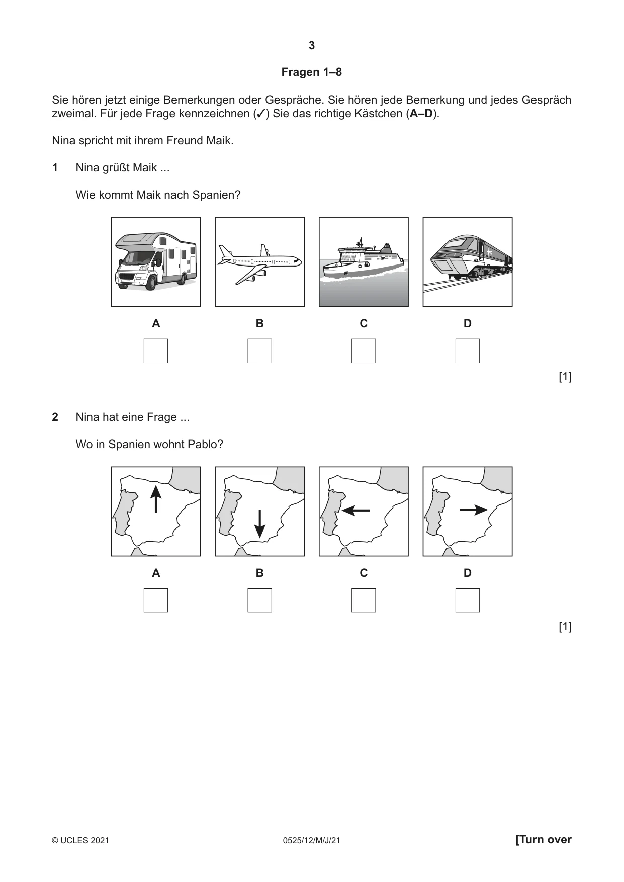 Cambridge IGCSE German - Foreign Language 0525 2021 May/June Paper 1 · Variant 2 question paper, page 3 of 16