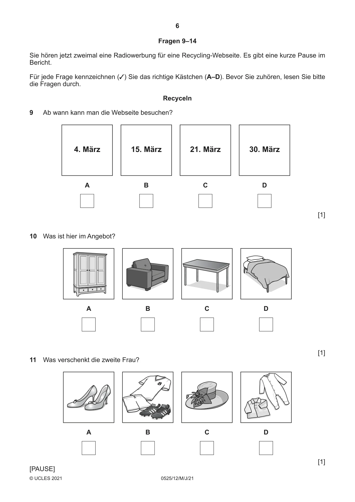 Cambridge IGCSE German - Foreign Language 0525 2021 May/June Paper 1 · Variant 2 question paper, page 6 of 16
