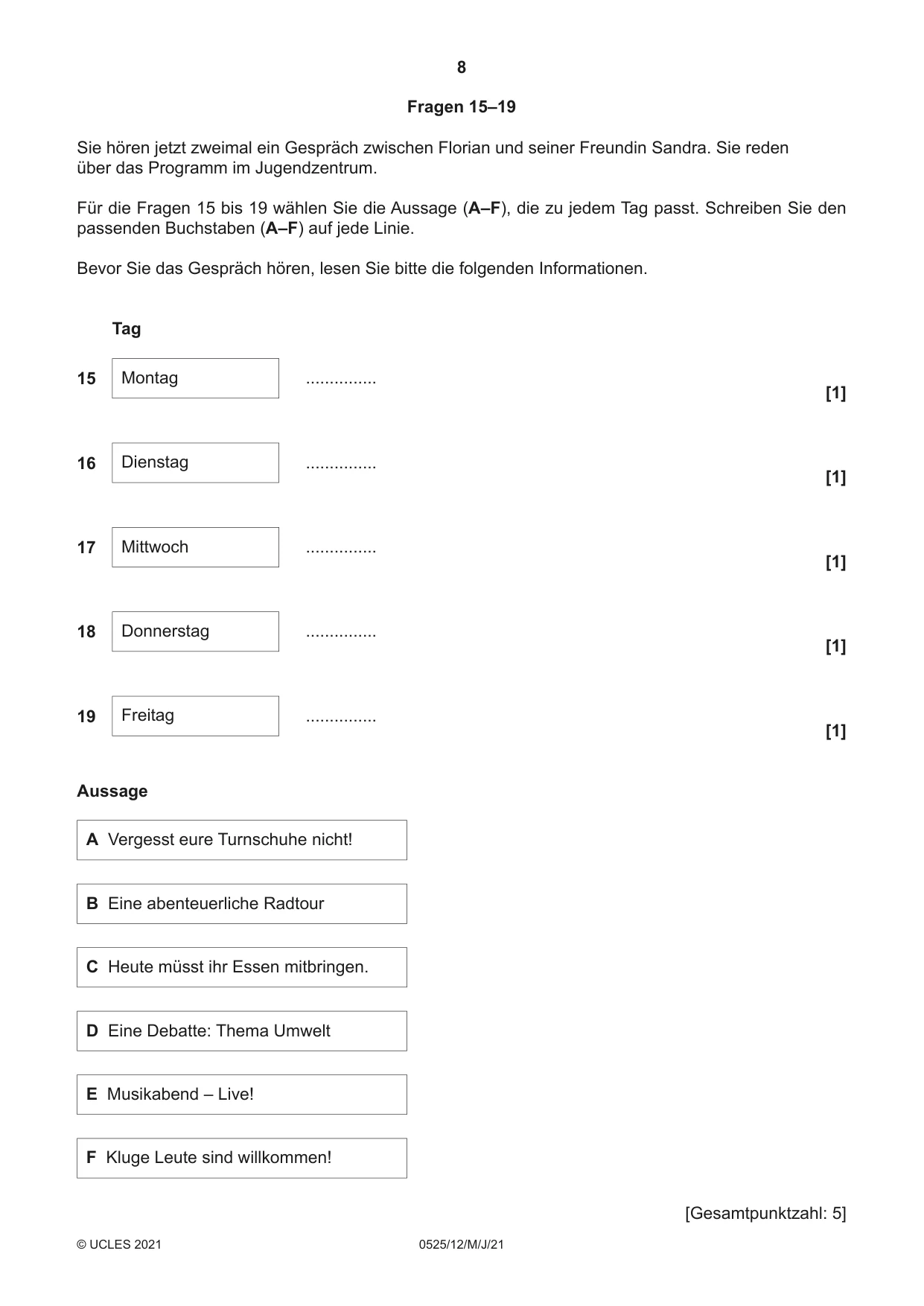 Cambridge IGCSE German - Foreign Language 0525 2021 May/June Paper 1 · Variant 2 question paper, page 8 of 16