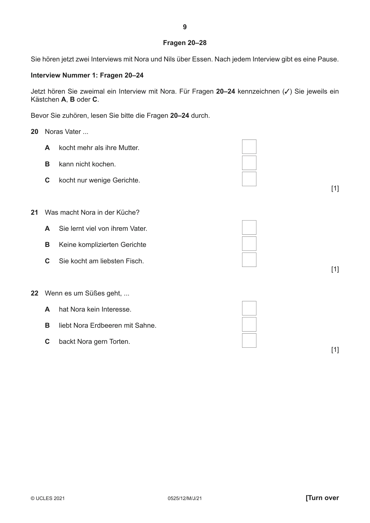Cambridge IGCSE German - Foreign Language 0525 2021 May/June Paper 1 · Variant 2 question paper, page 9 of 16