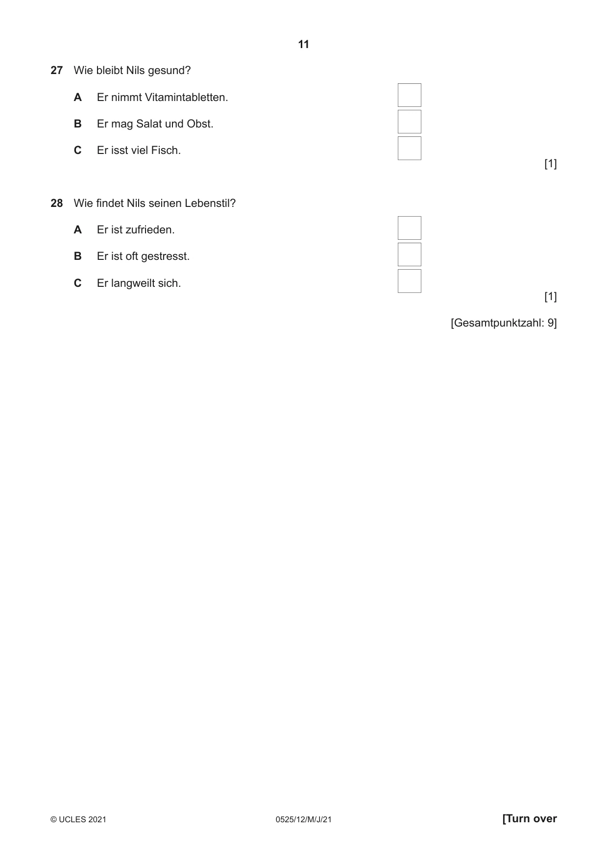 Cambridge IGCSE German - Foreign Language 0525 2021 May/June Paper 1 · Variant 2 question paper, page 11 of 16