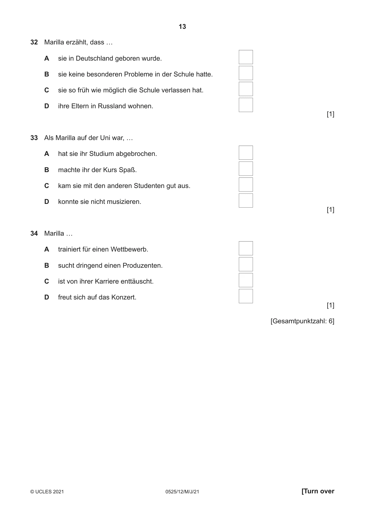 Cambridge IGCSE German - Foreign Language 0525 2021 May/June Paper 1 · Variant 2 question paper, page 13 of 16