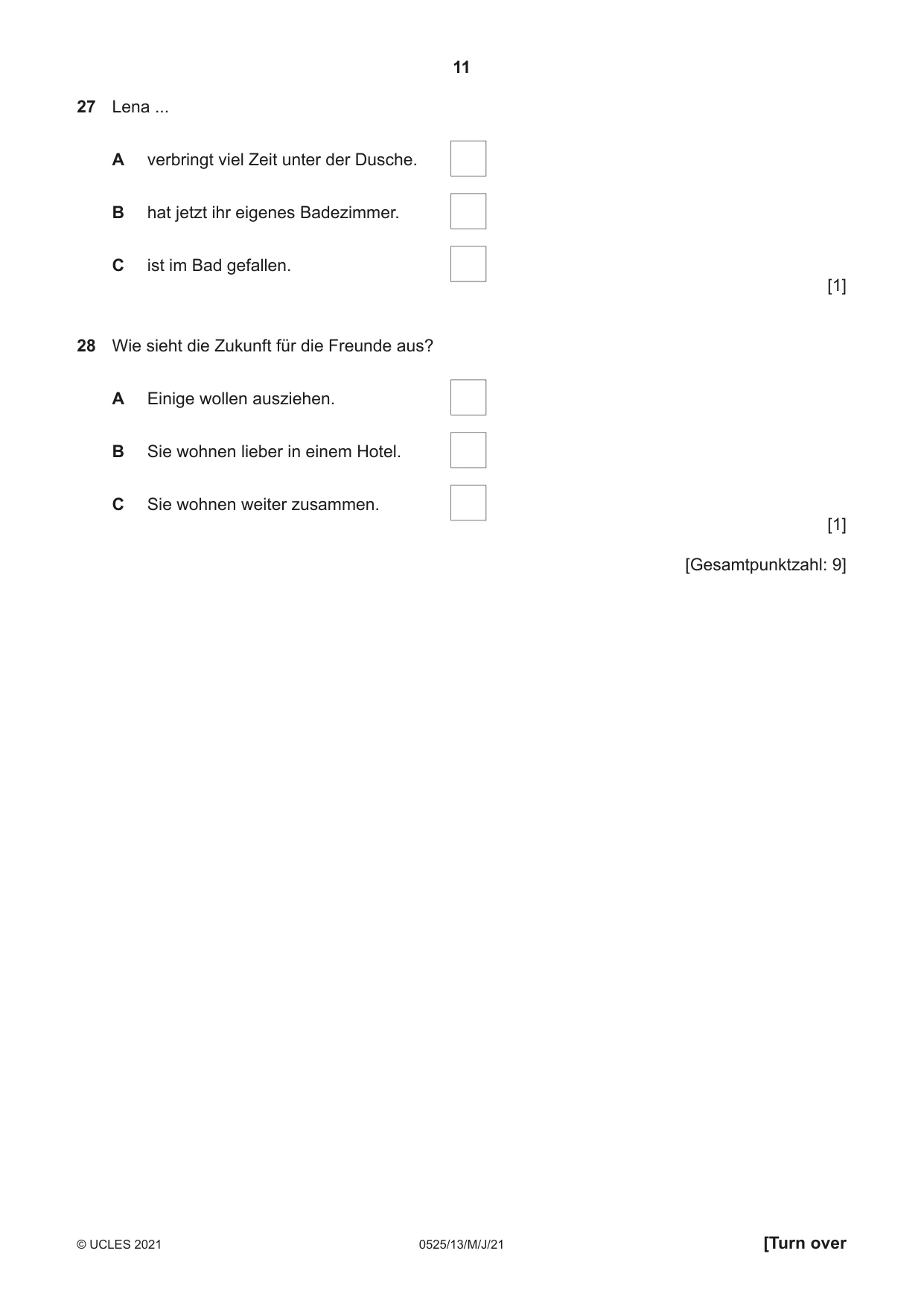 Cambridge IGCSE German - Foreign Language 0525 2021 May/June Paper 1 · Variant 3 question paper, page 11 of 16