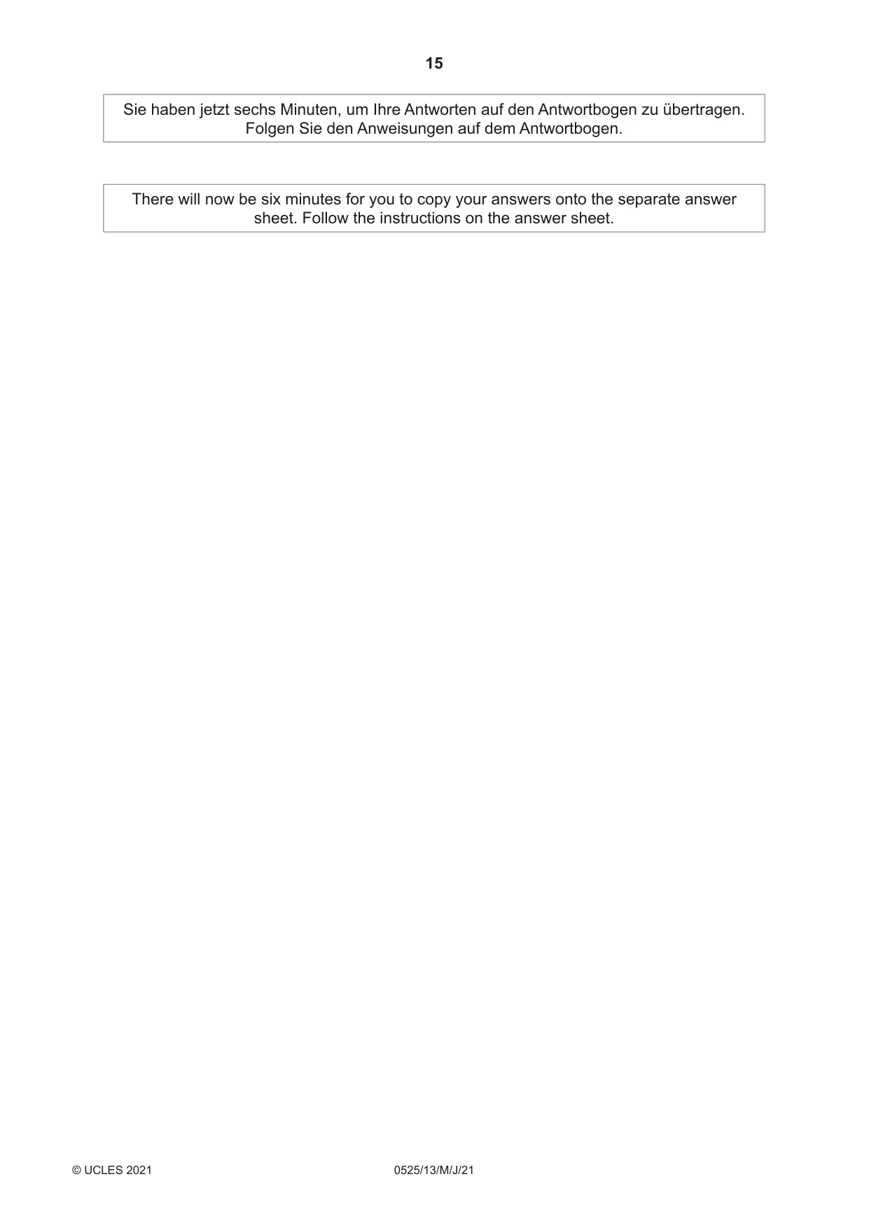 Cambridge IGCSE German - Foreign Language 0525 2021 May/June Paper 1 · Variant 3 question paper, page 15 of 16