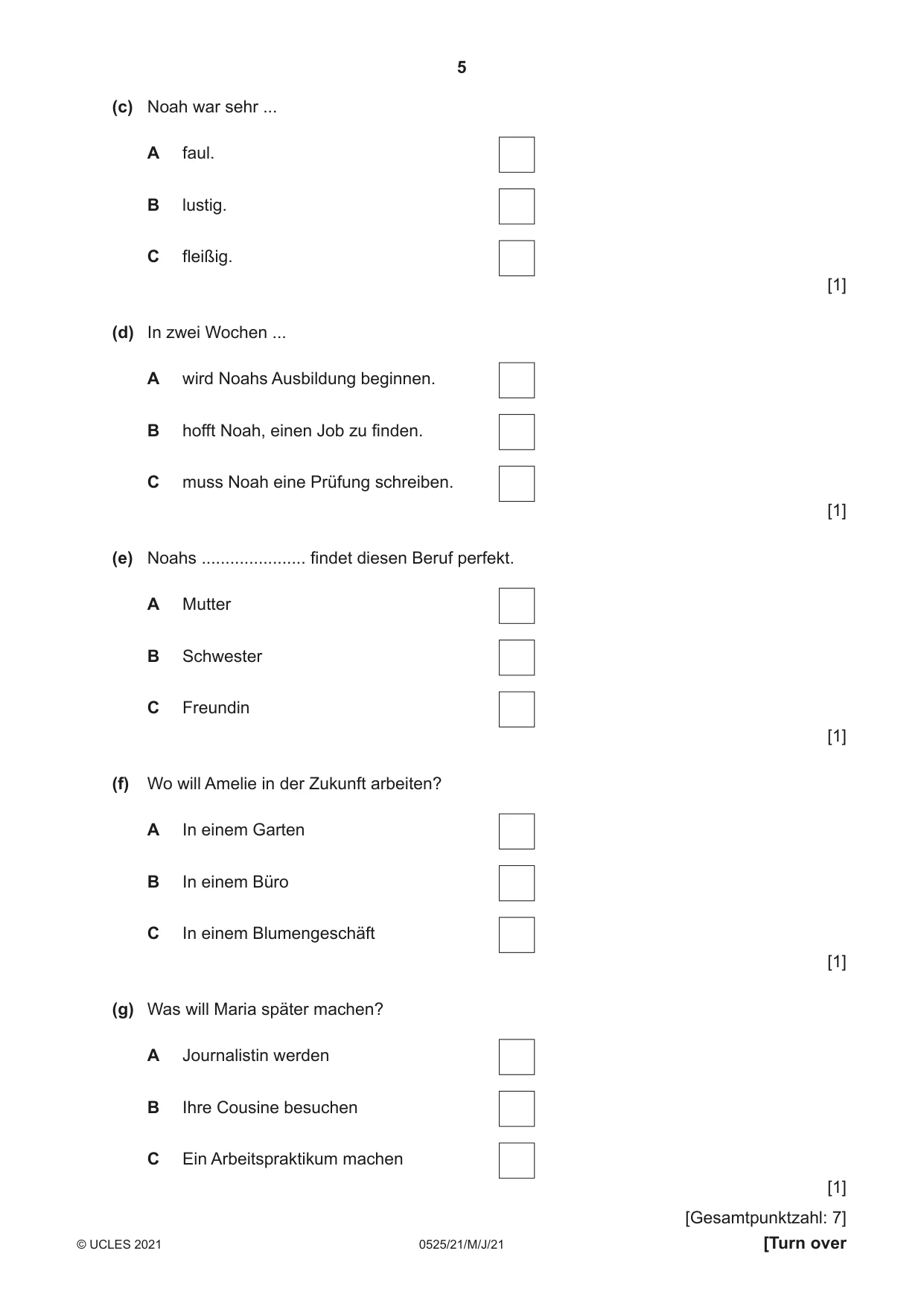 Cambridge IGCSE German - Foreign Language 0525 2021 May/June Paper 2 · Variant 1 question paper, page 5 of 12