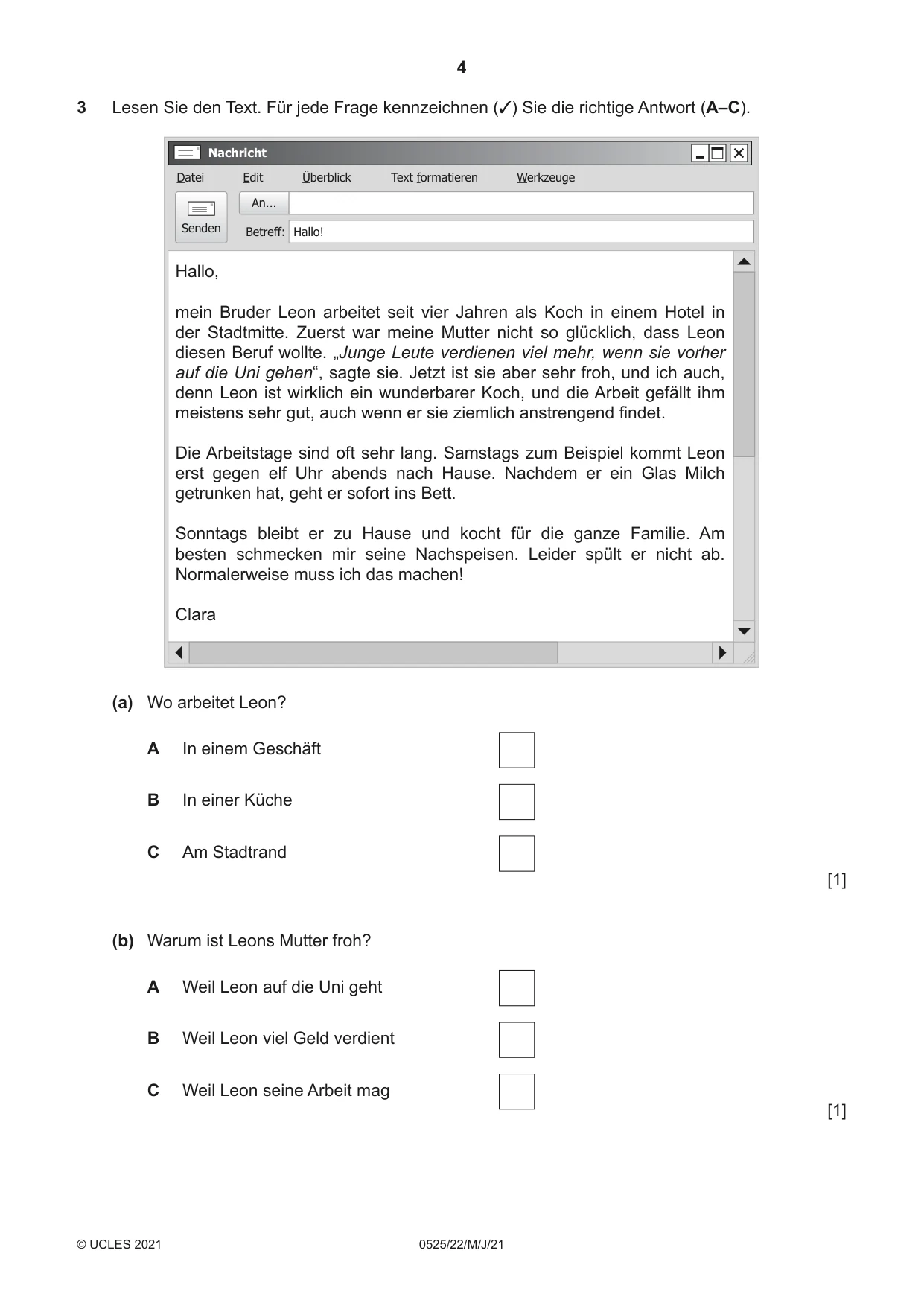 Cambridge IGCSE German - Foreign Language 0525 2021 May/June Paper 2 · Variant 2 question paper, page 4 of 12