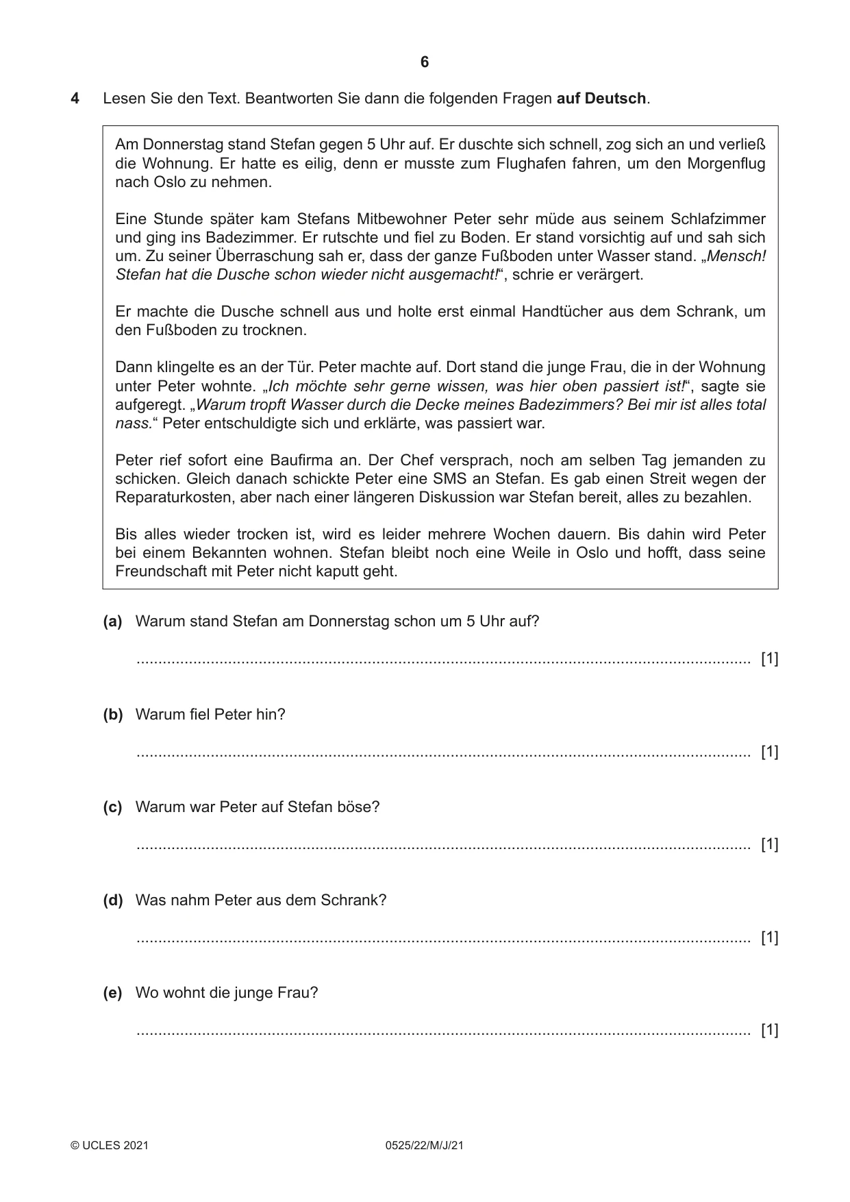 Cambridge IGCSE German - Foreign Language 0525 2021 May/June Paper 2 · Variant 2 question paper, page 6 of 12
