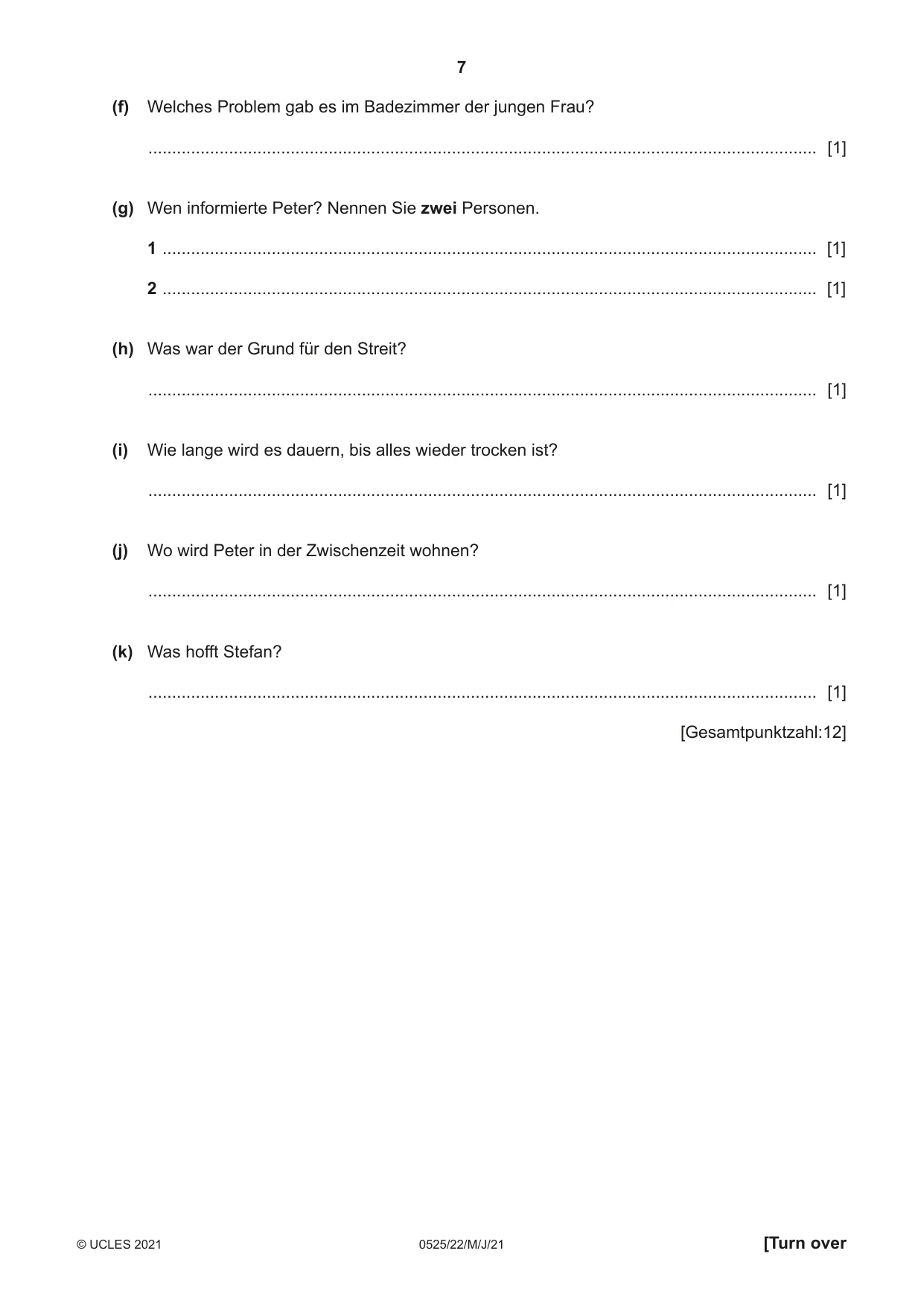 Cambridge IGCSE German - Foreign Language 0525 2021 May/June Paper 2 · Variant 2 question paper, page 7 of 12