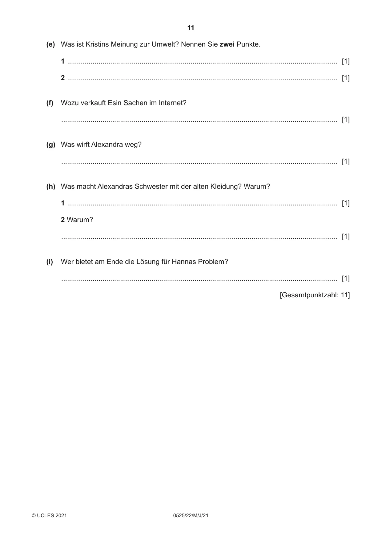 Cambridge IGCSE German - Foreign Language 0525 2021 May/June Paper 2 · Variant 2 question paper, page 11 of 12