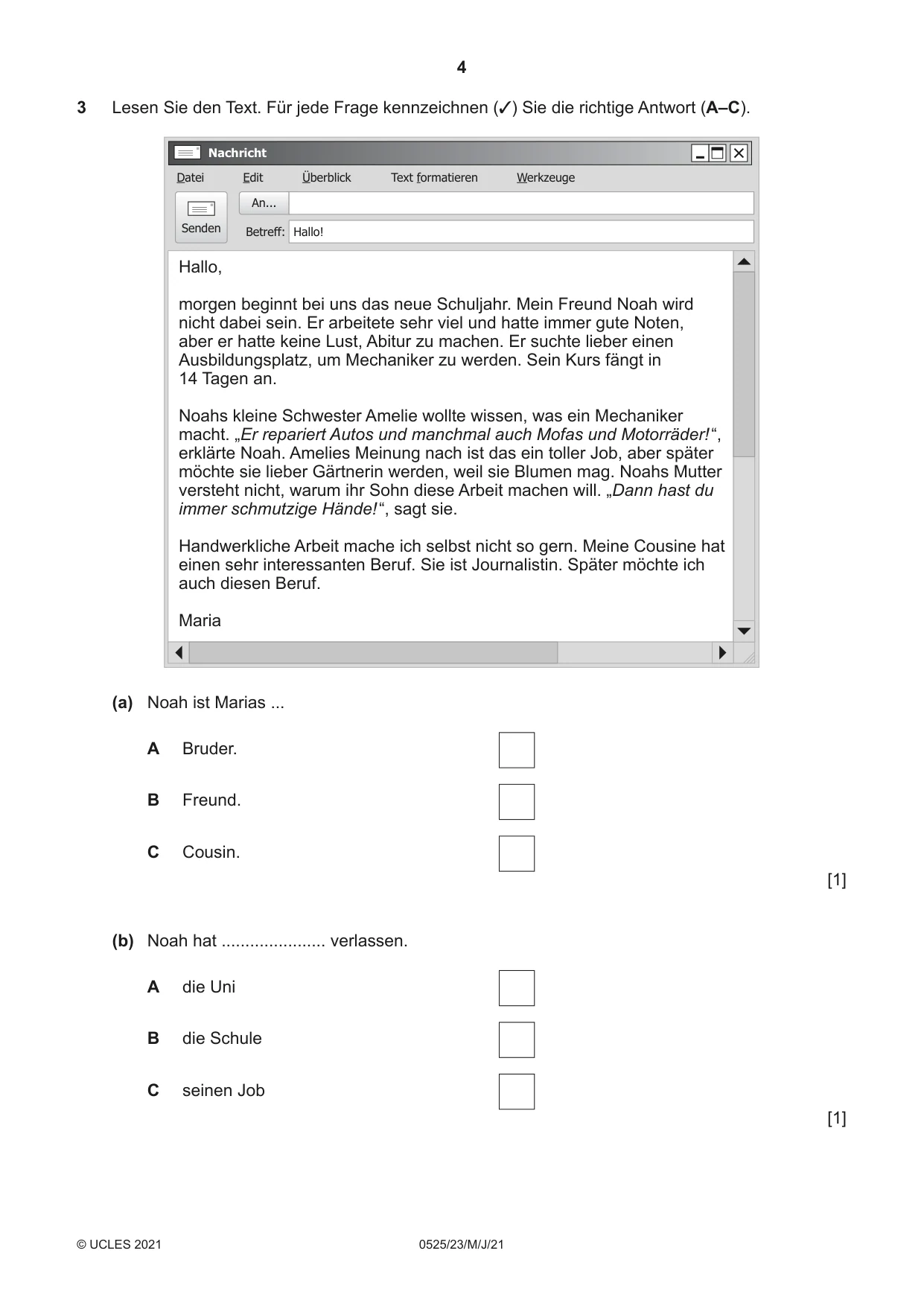 Cambridge IGCSE German - Foreign Language 0525 2021 May/June Paper 2 · Variant 3 question paper, page 4 of 12
