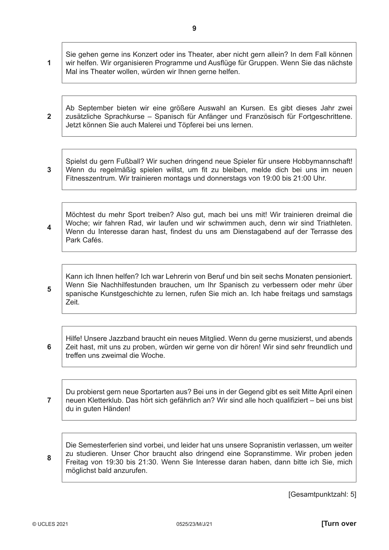 Cambridge IGCSE German - Foreign Language 0525 2021 May/June Paper 2 · Variant 3 question paper, page 9 of 12