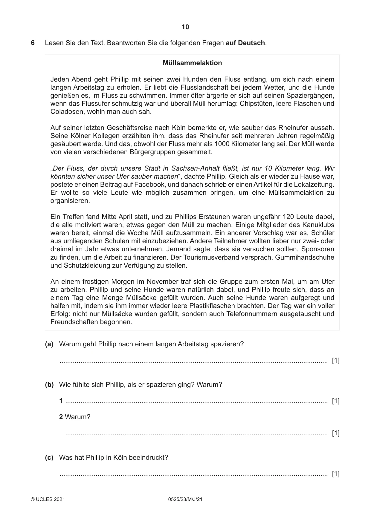 Cambridge IGCSE German - Foreign Language 0525 2021 May/June Paper 2 · Variant 3 question paper, page 10 of 12