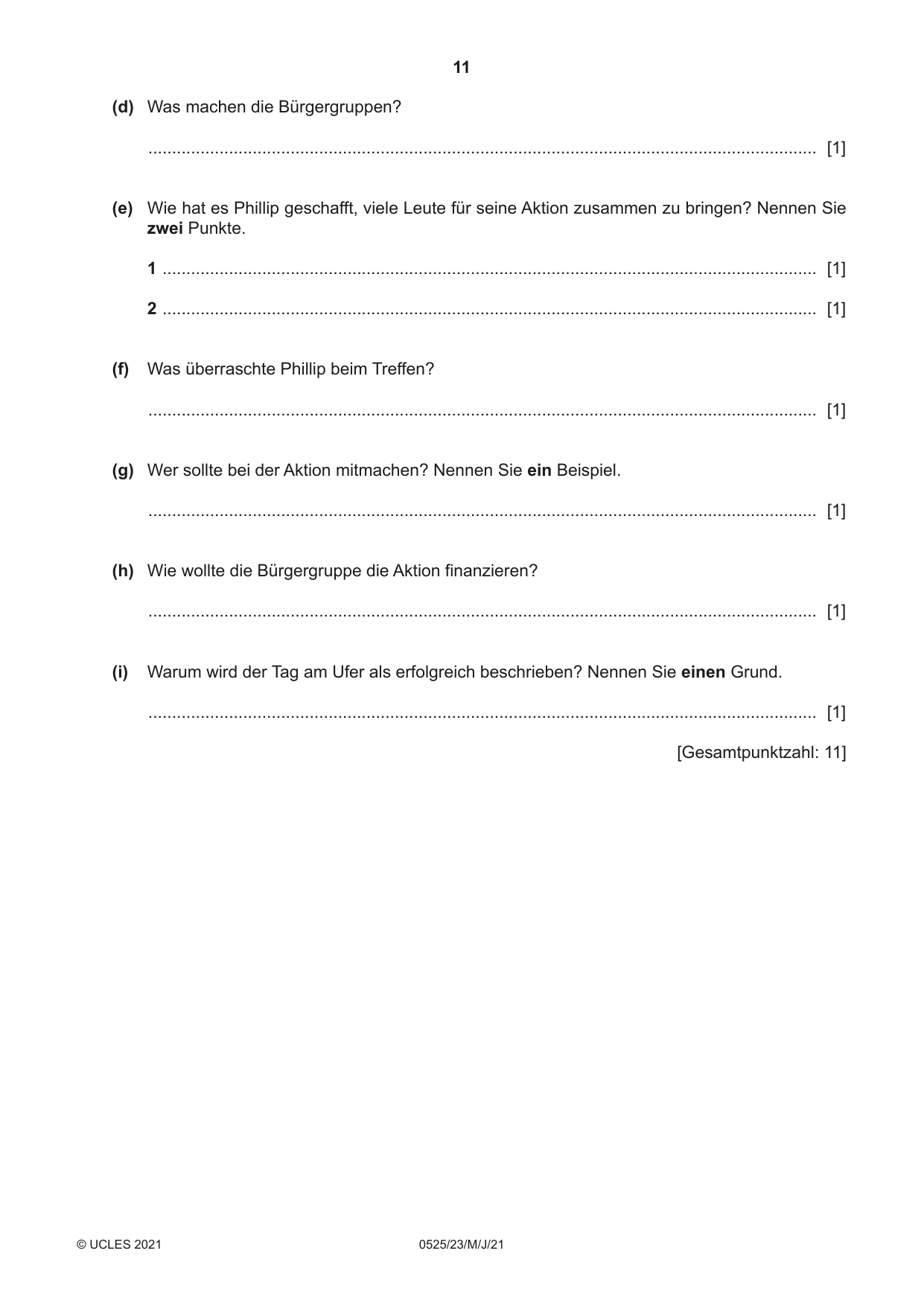 Cambridge IGCSE German - Foreign Language 0525 2021 May/June Paper 2 · Variant 3 question paper, page 11 of 12