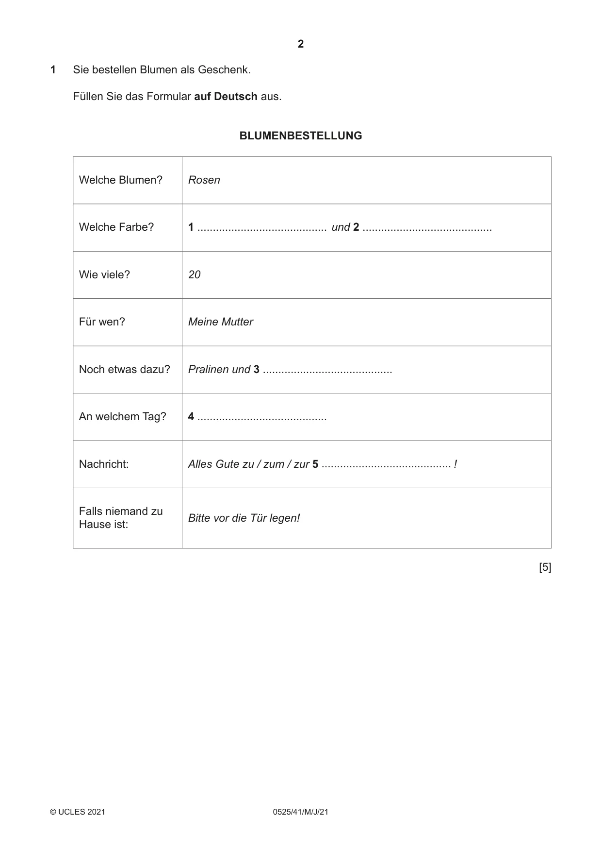 Cambridge IGCSE German - Foreign Language 0525 2021 May/June Paper 4 · Variant 1 question paper, page 2 of 8