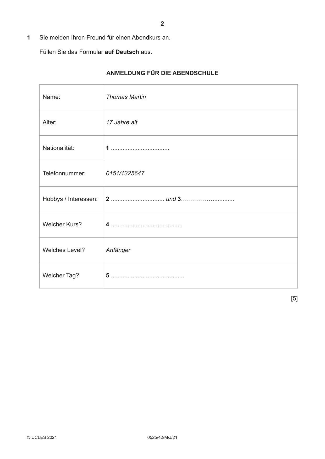 Cambridge IGCSE German - Foreign Language 0525 2021 May/June Paper 4 · Variant 2 question paper, page 2 of 8