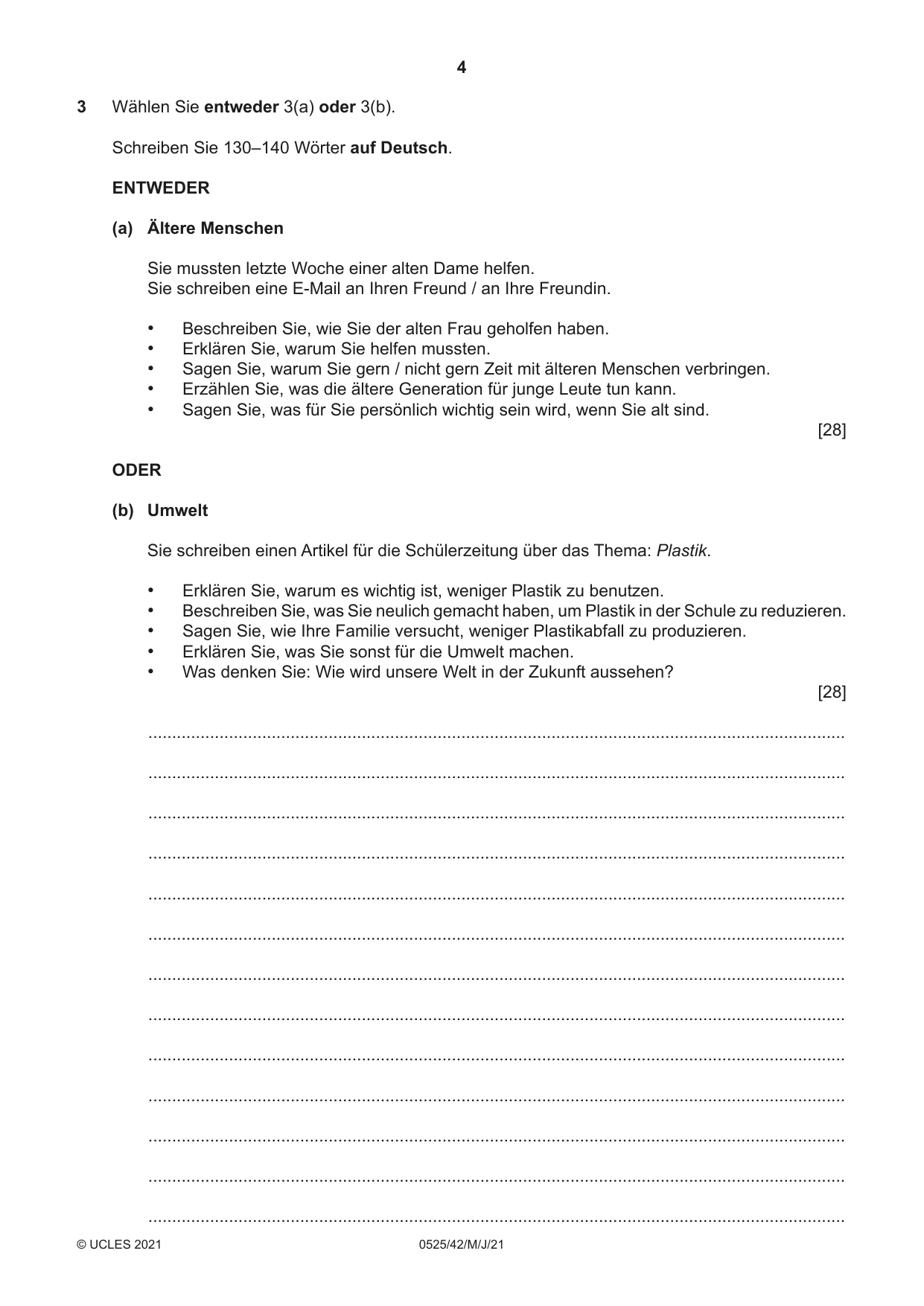 Cambridge IGCSE German - Foreign Language 0525 2021 May/June Paper 4 · Variant 2 question paper, page 4 of 8