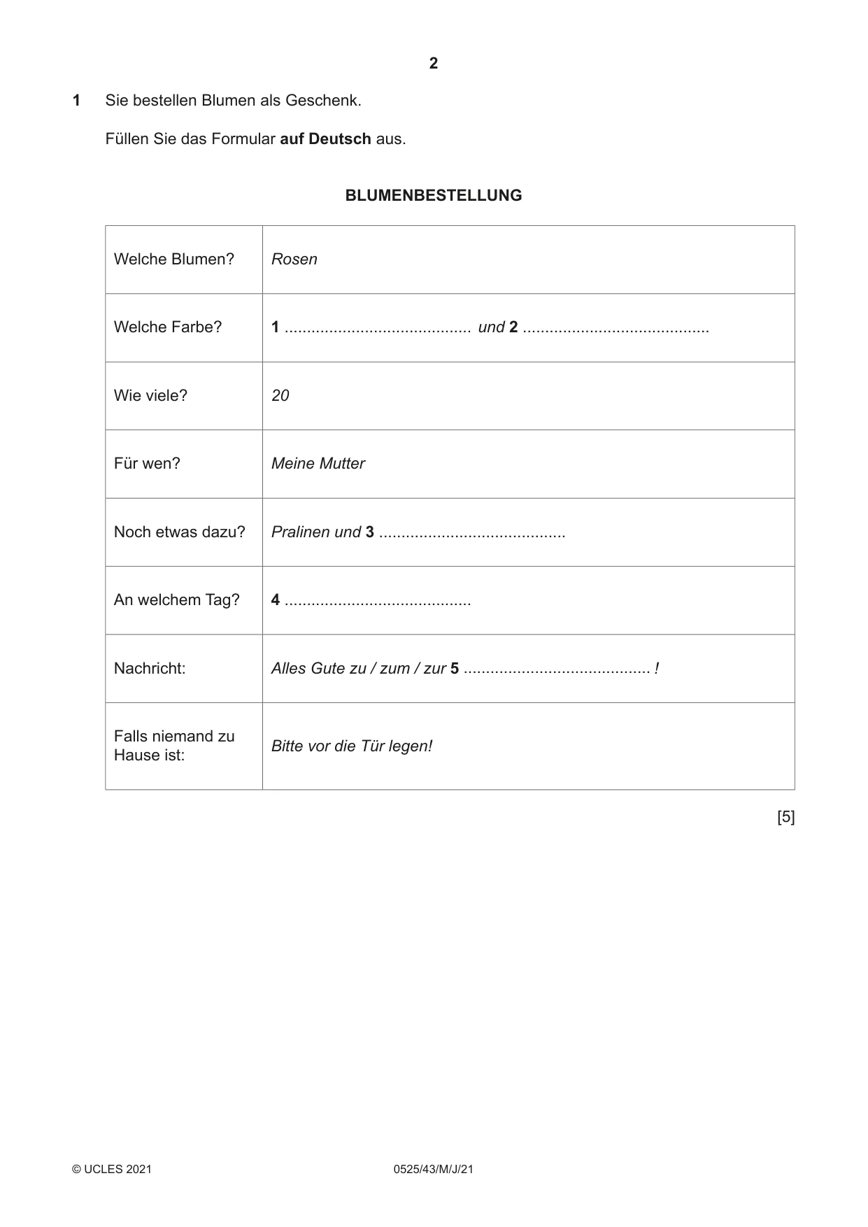 Cambridge IGCSE German - Foreign Language 0525 2021 May/June Paper 4 · Variant 3 question paper, page 2 of 8