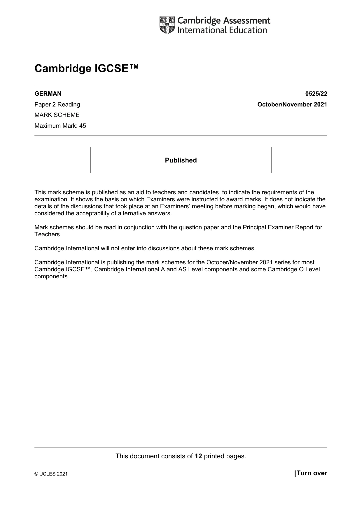 Mark scheme, page 1 of 12