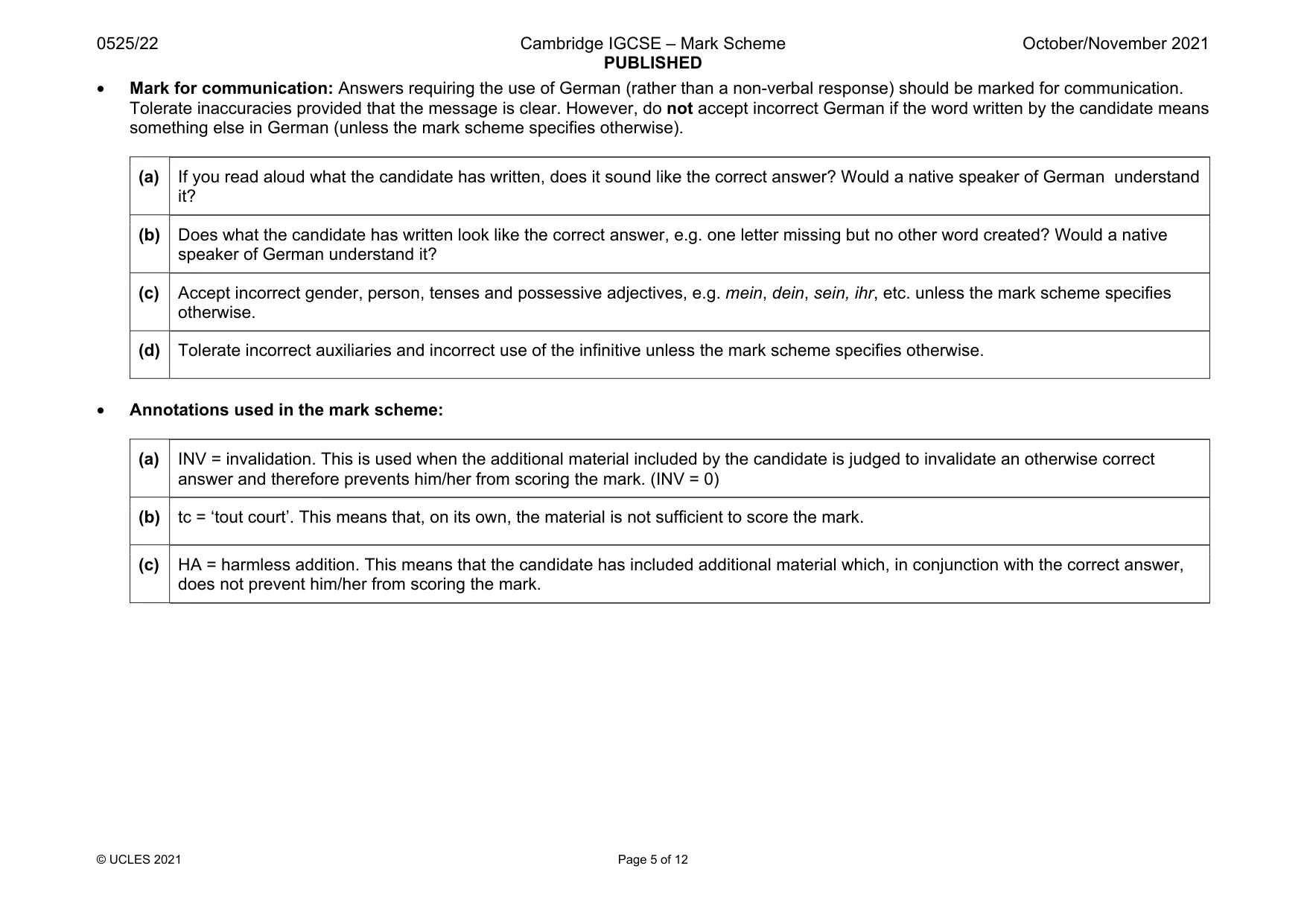 Mark scheme, page 5 of 12