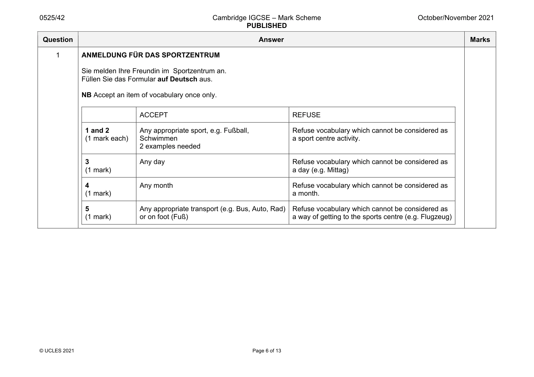 Mark scheme, page 6 of 13