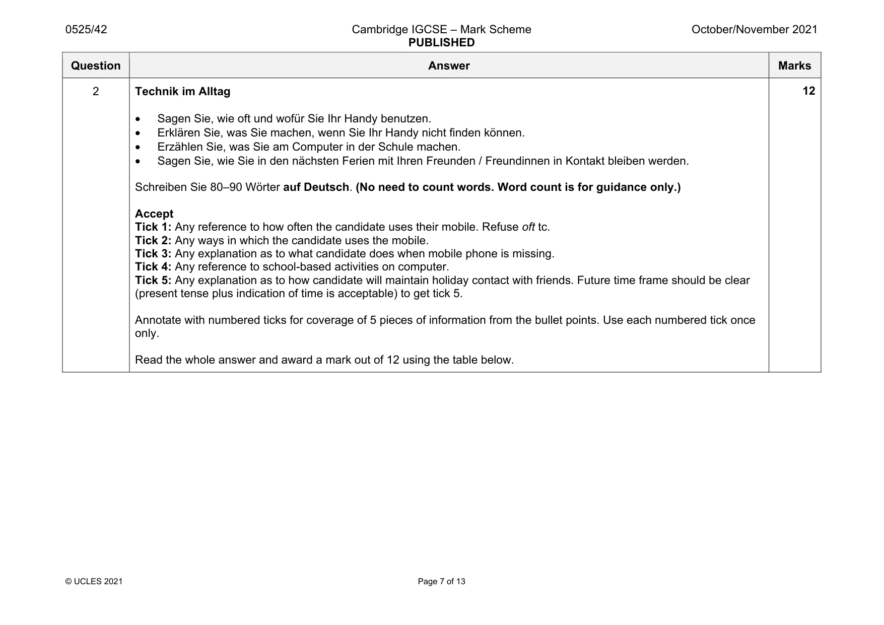 Mark scheme, page 7 of 13